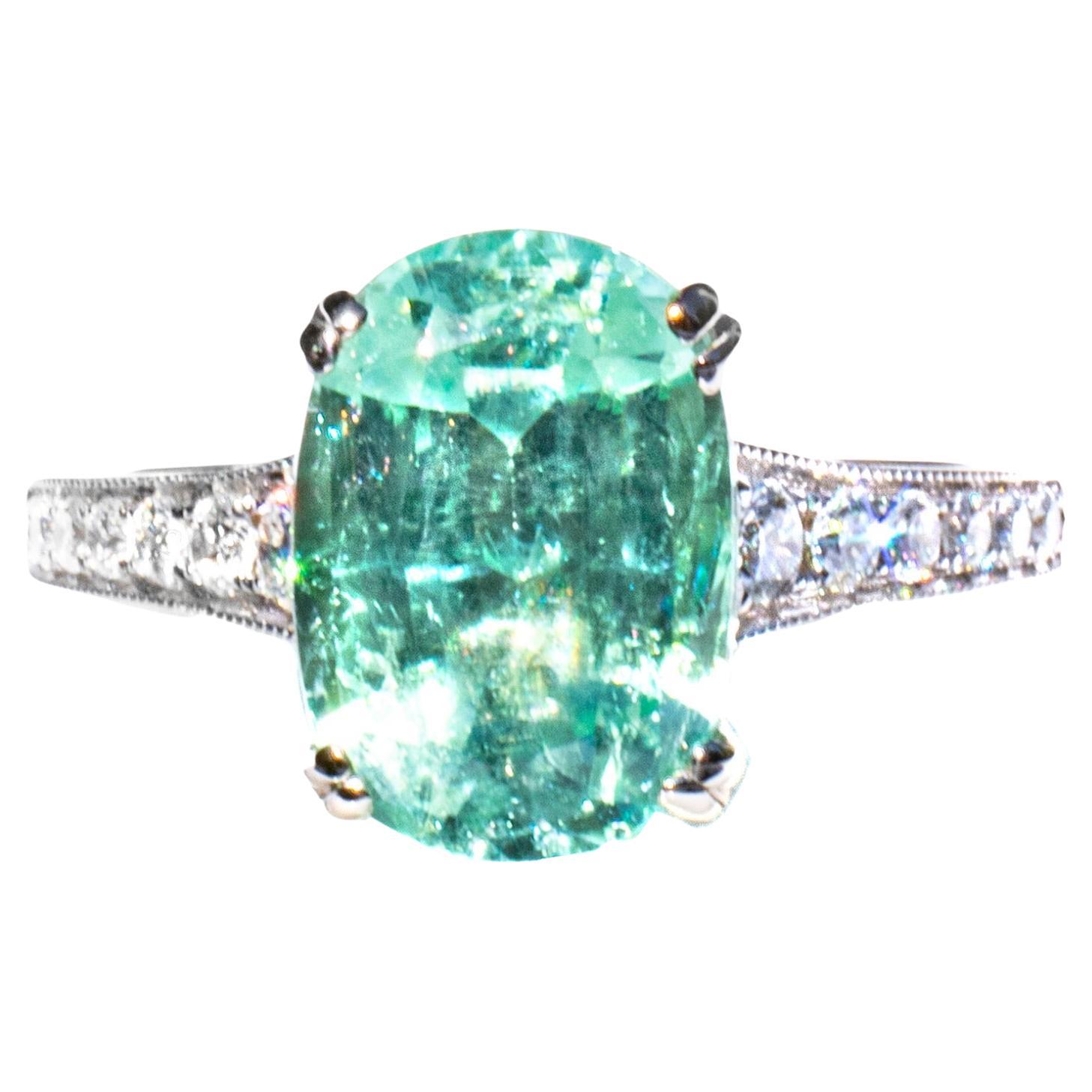 Rare Mint Tourmaline & Diamond 18K Ring