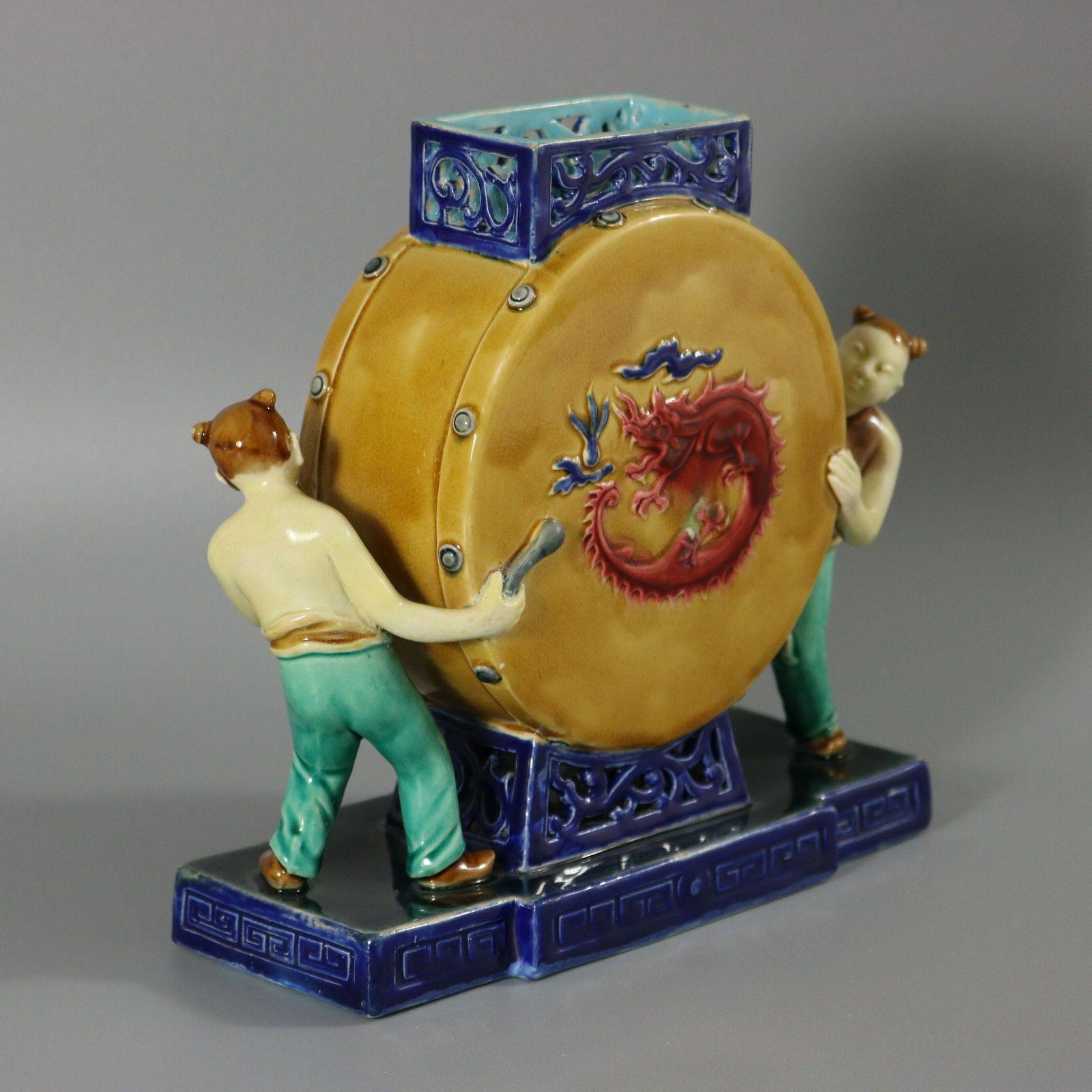 19th Century Rare Minton Majolica Chinese Drummers Vase For Sale