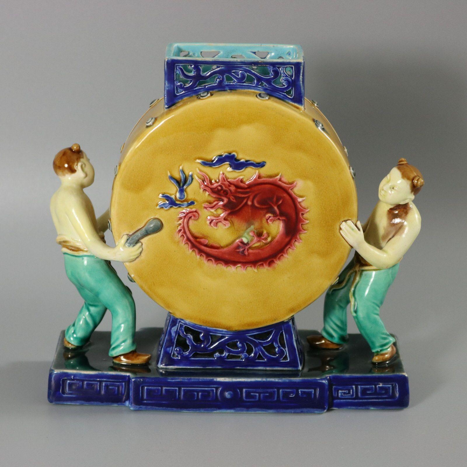 Rare Minton Majolica Chinese Drummers Vase For Sale 1