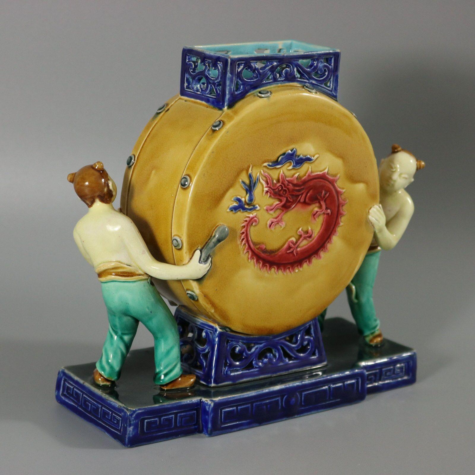 Rare Minton Majolica Chinese Drummers Vase For Sale 4