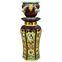 Rare Minton Majolica Chinese Style Pedestal with Rams Head Jardinière