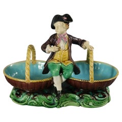 Rare Minton Majolica Figure with Baskets