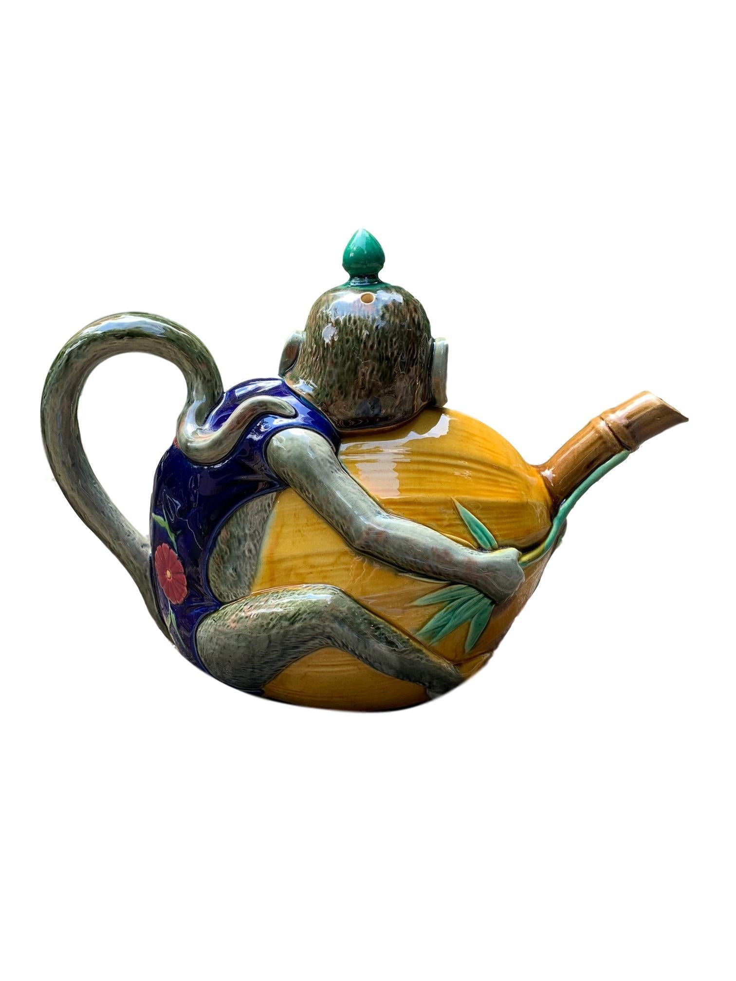 Minton Majolica monkey teapot, circa 1879, 