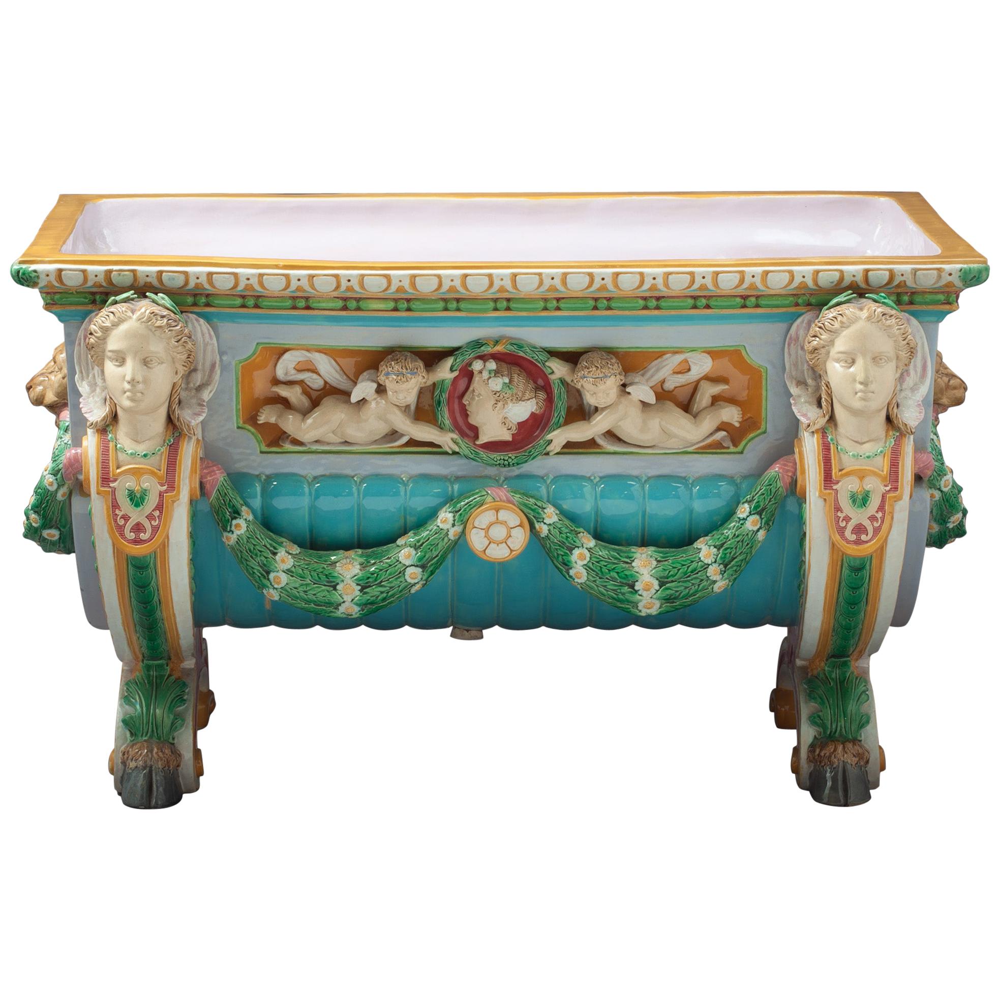 Raro abbeveratoio per piante in maiolica di Minton, 1870 circa