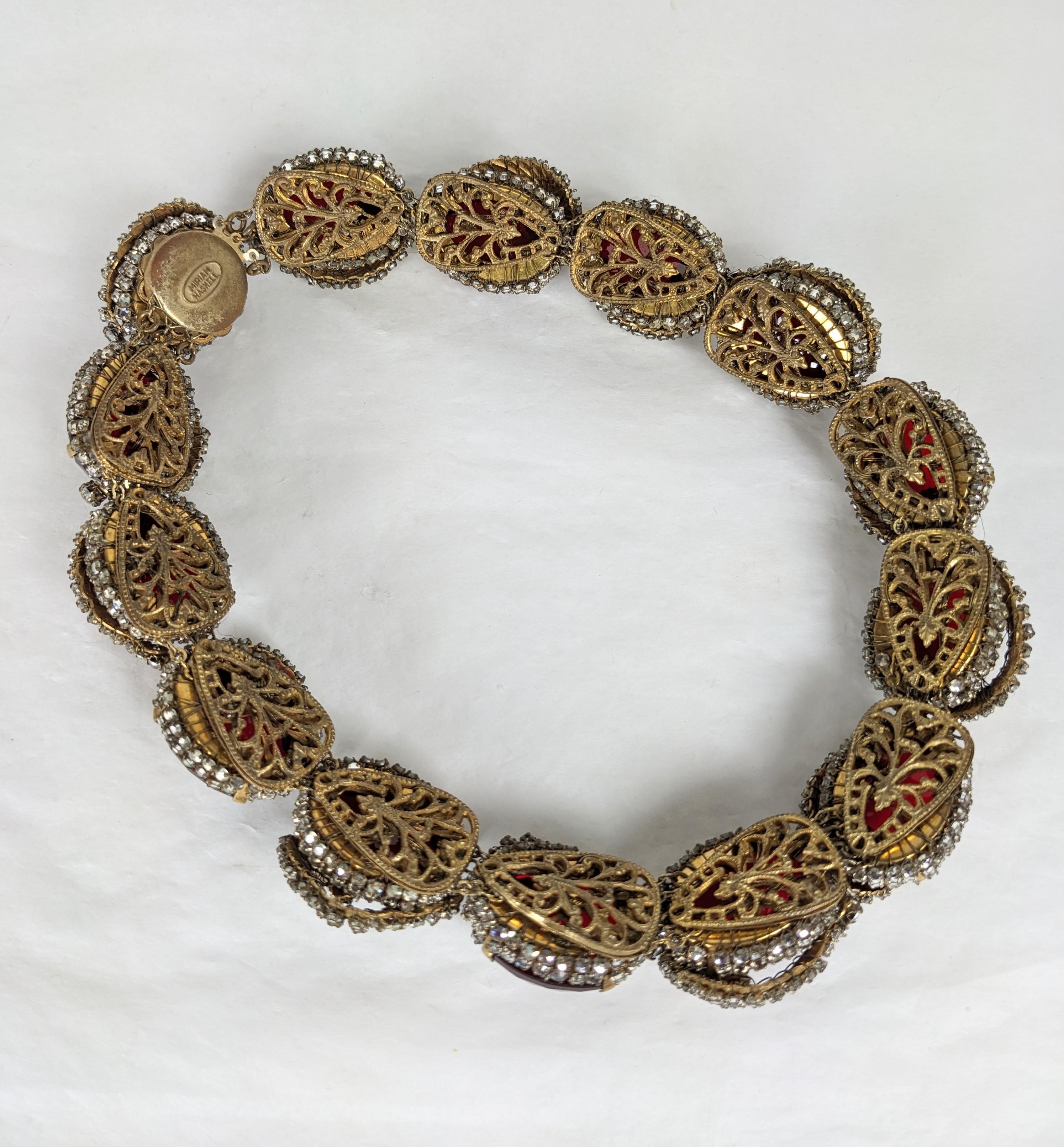 Rare Miriam Haskell Ruby Stone Collar with Rose Montee Decoration For Sale 5
