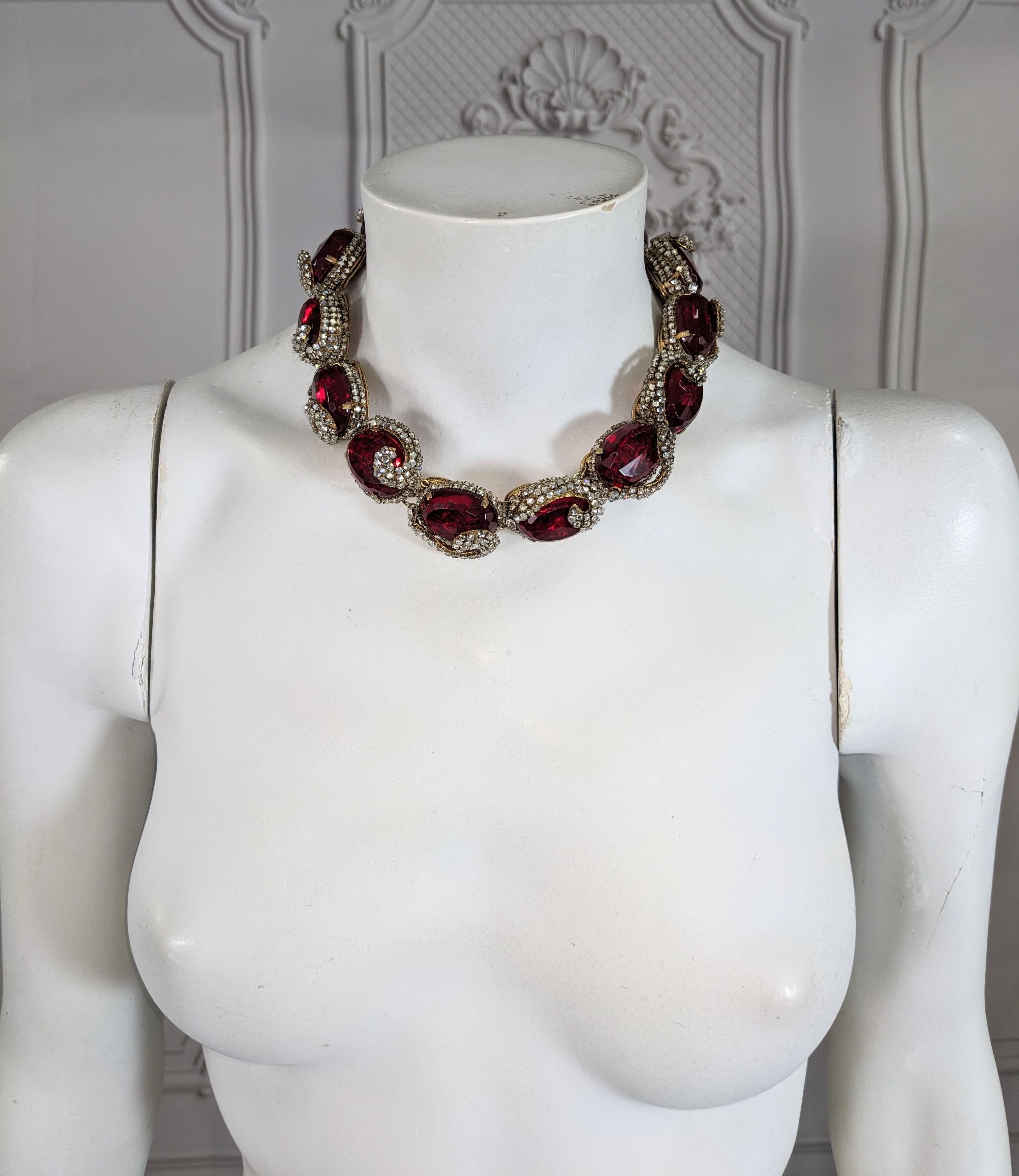 Rare Miriam Haskell Ruby Stone Collar with Rose Montee Decoration For Sale 7