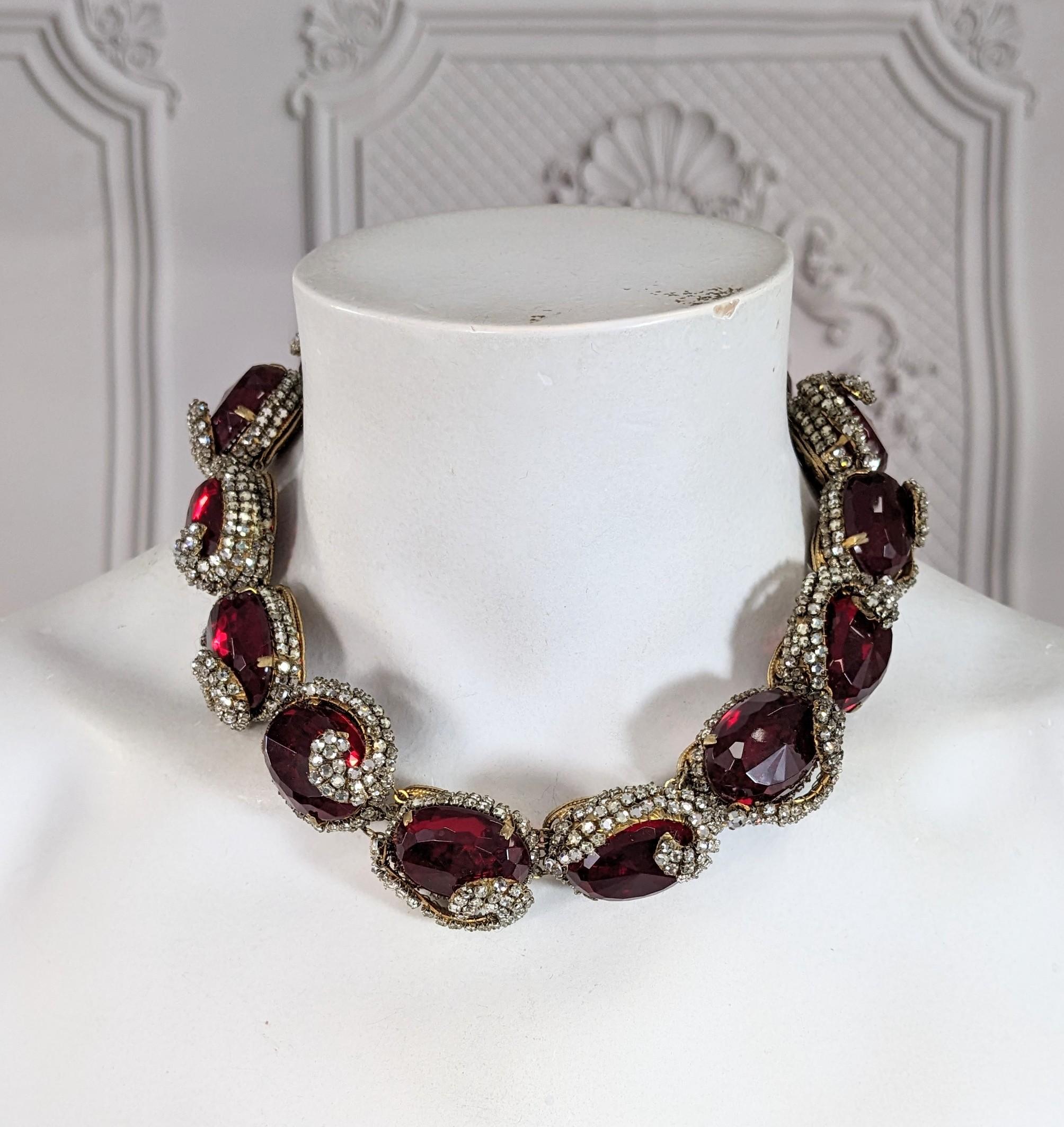 Rare Miriam Haskell Ruby Stone Collar with Rose Montee Decoration For Sale 8