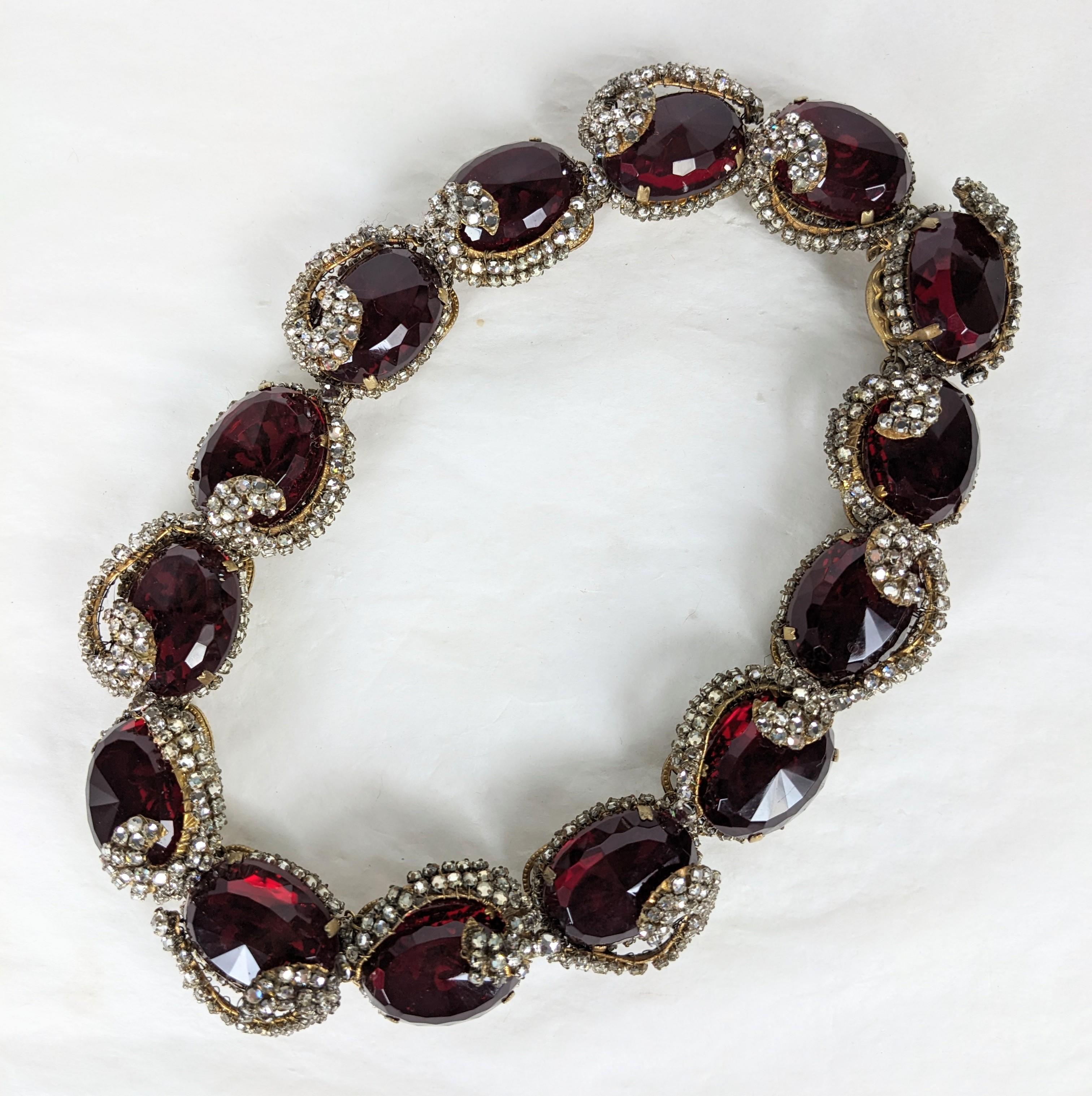 Artisan Rare Miriam Haskell Ruby Stone Collar with Rose Montee Decoration For Sale
