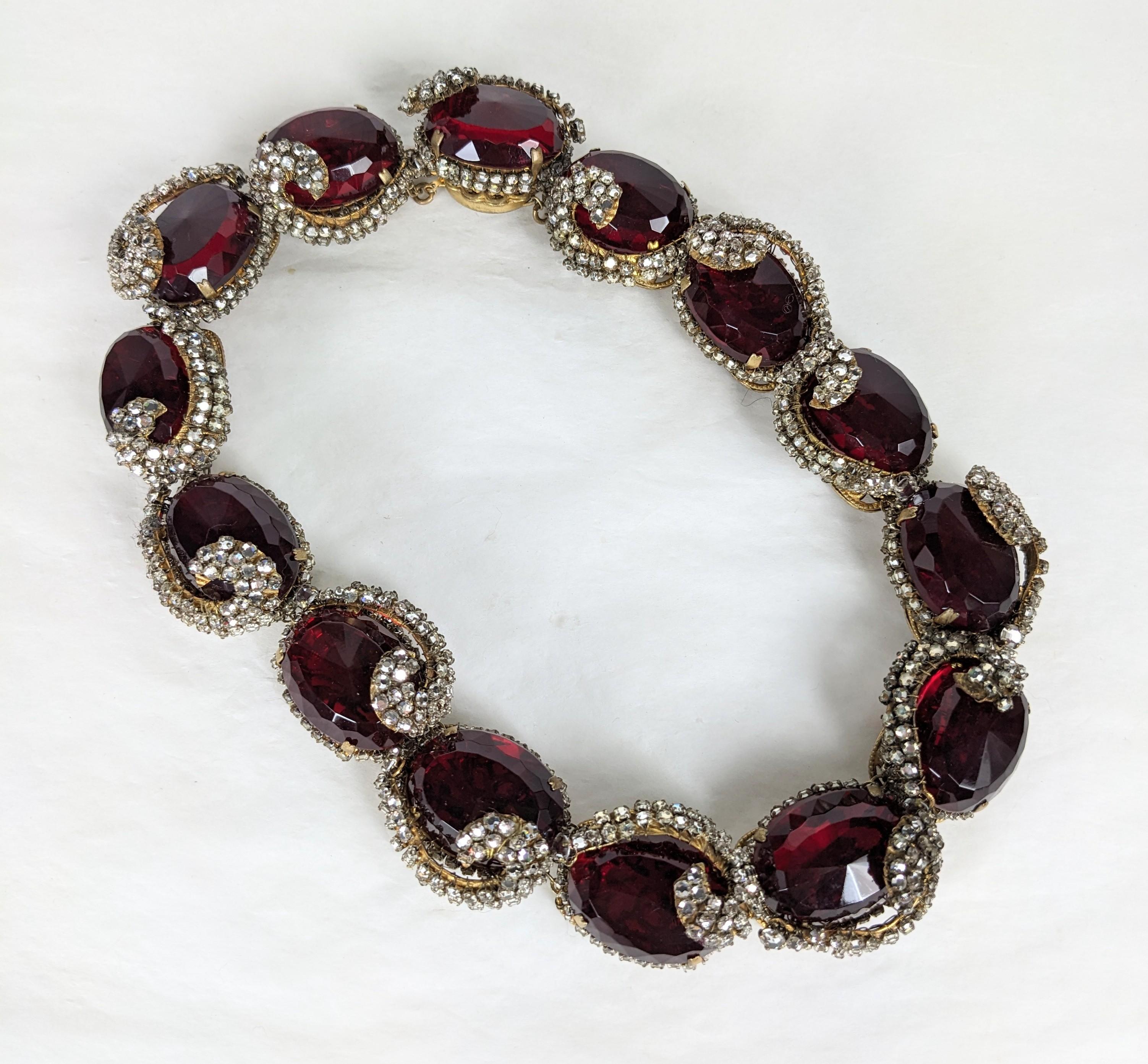 Rare Miriam Haskell Ruby Stone Collar with Rose Montee Decoration In Excellent Condition For Sale In New York, NY
