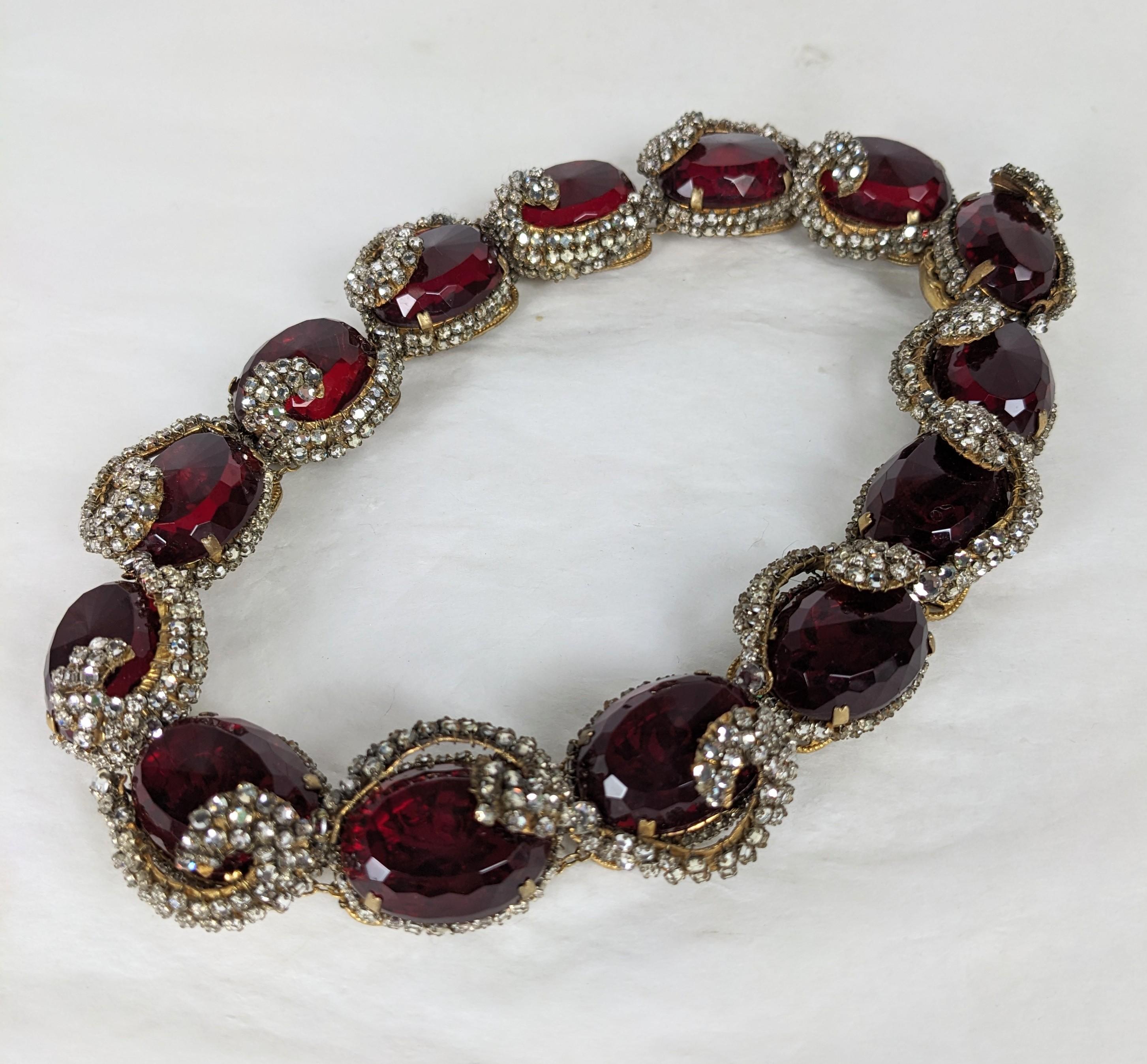 Women's or Men's Rare Miriam Haskell Ruby Stone Collar with Rose Montee Decoration For Sale