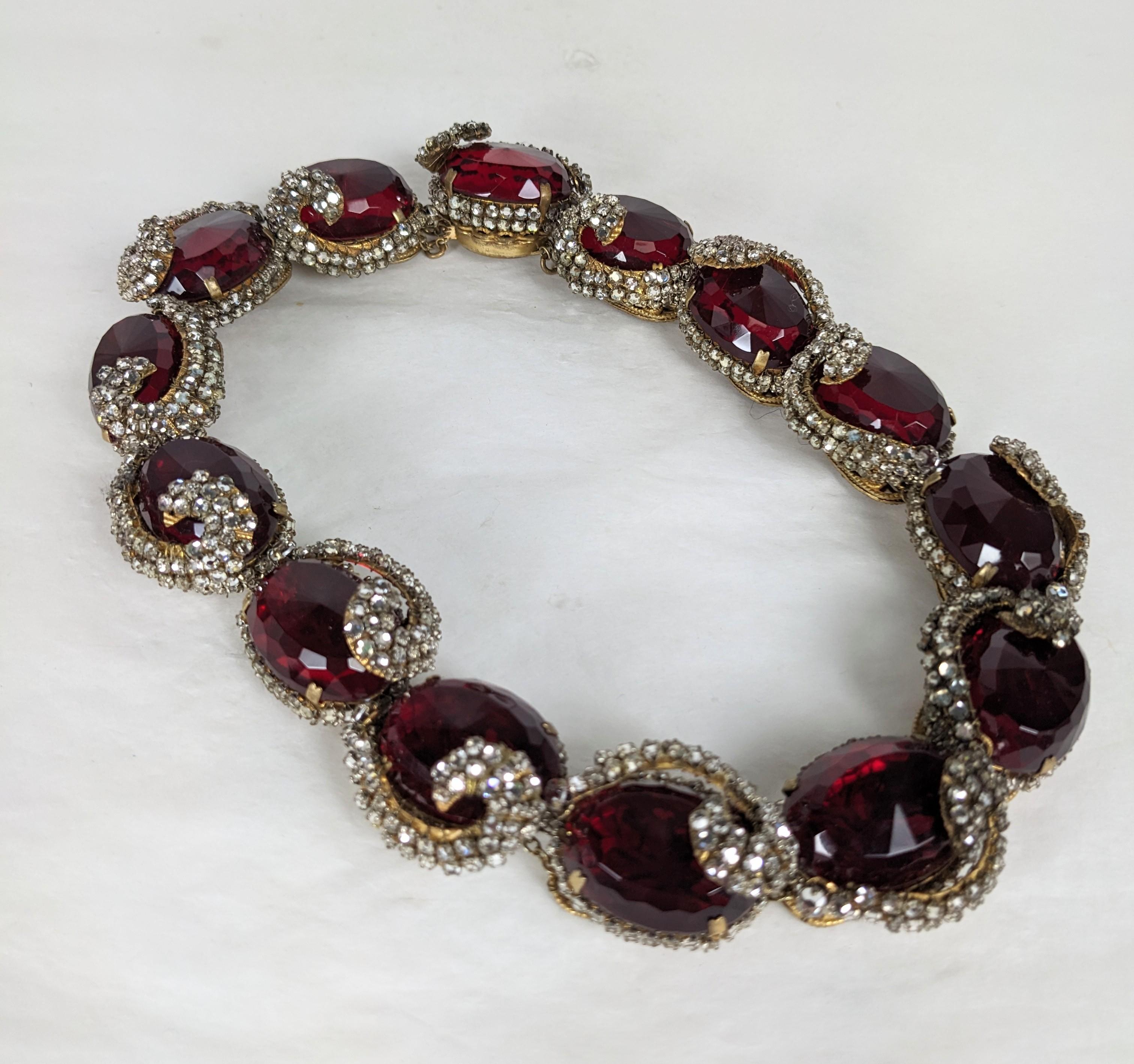 Rare Miriam Haskell Ruby Stone Collar with Rose Montee Decoration For Sale 1