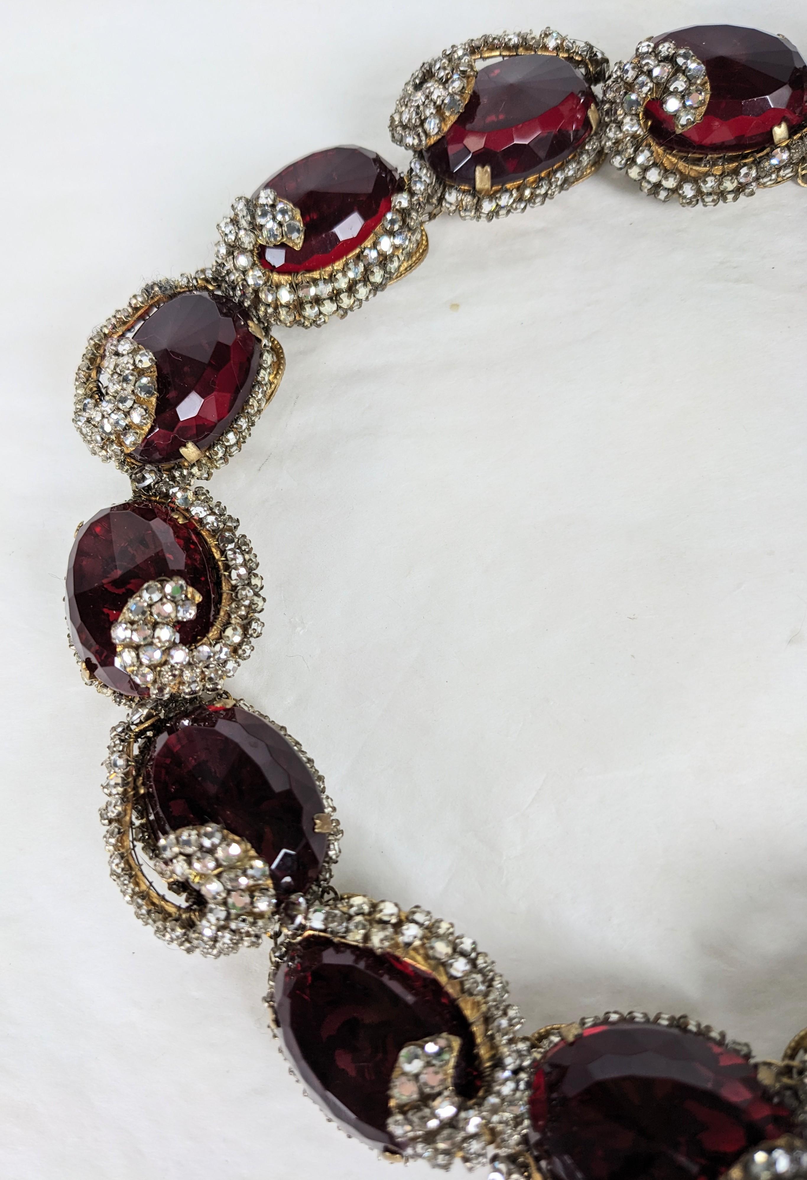 Rare Miriam Haskell Ruby Stone Collar with Rose Montee Decoration For Sale 2
