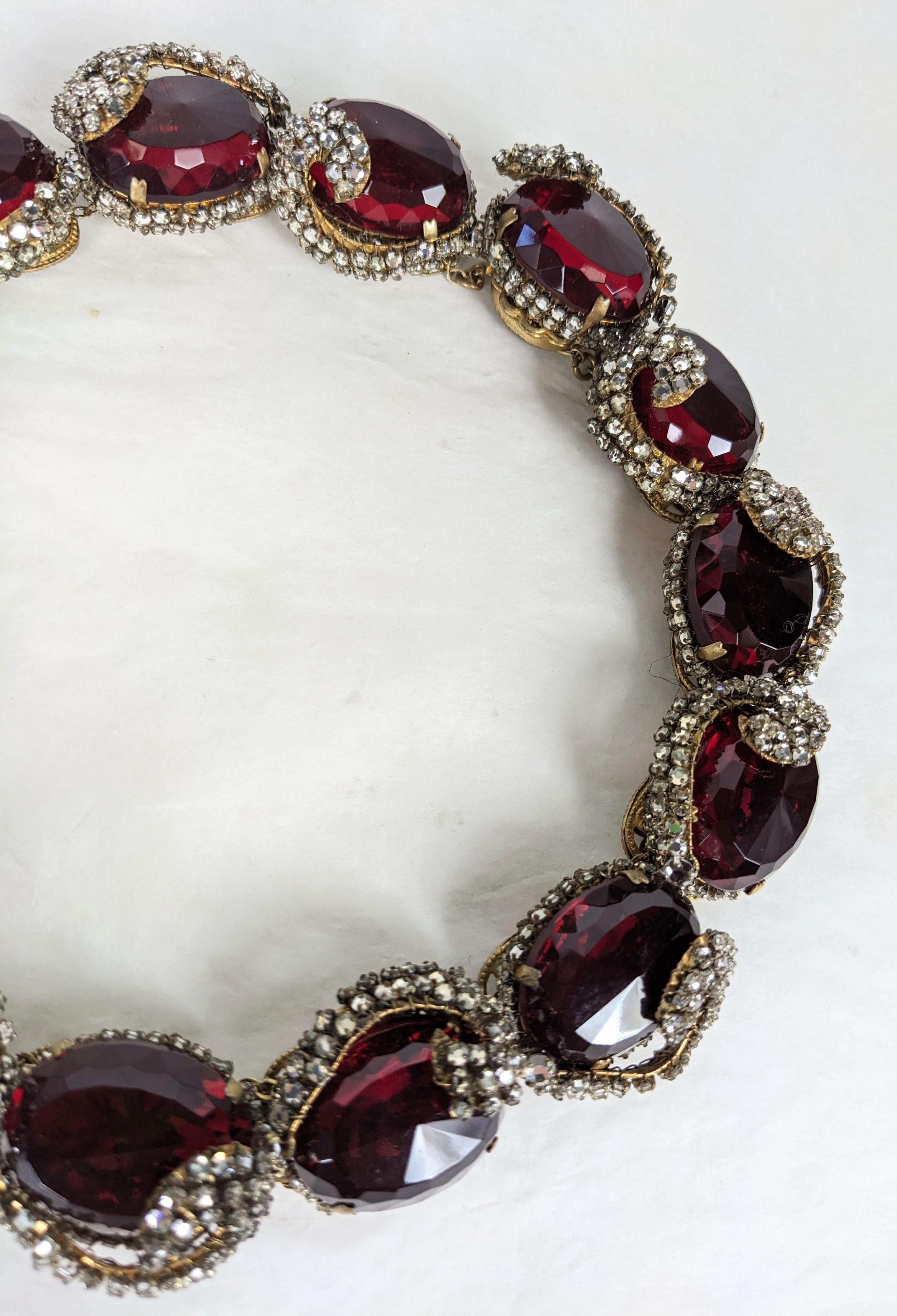 Rare Miriam Haskell Ruby Stone Collar with Rose Montee Decoration For Sale 3