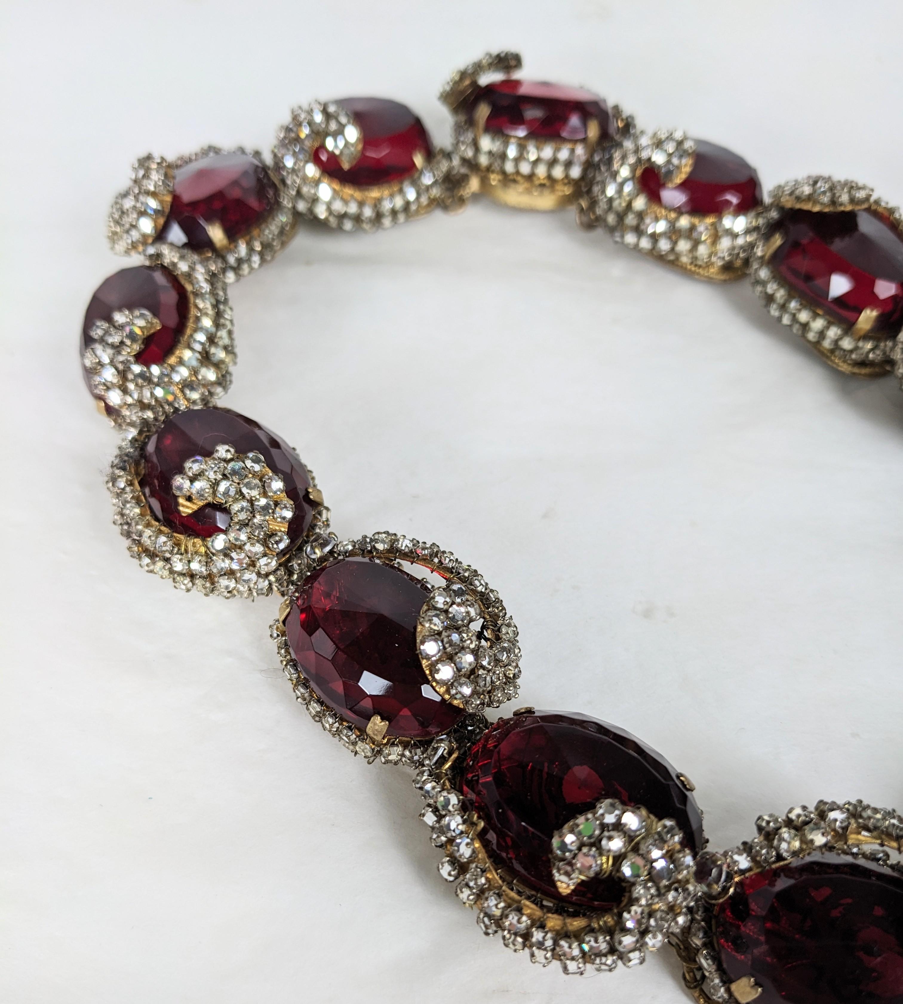 Rare Miriam Haskell Ruby Stone Collar with Rose Montee Decoration For Sale 4