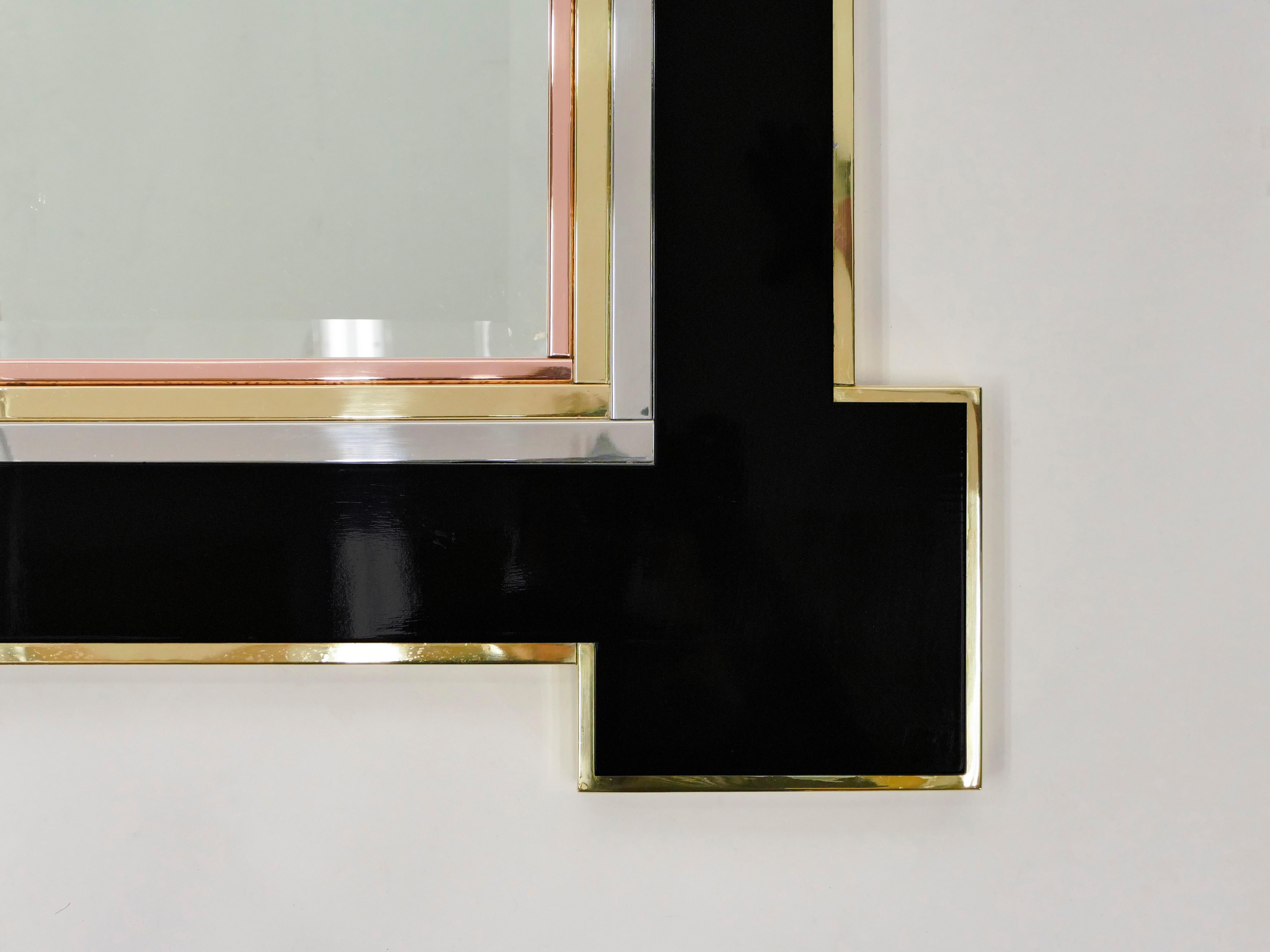 Rare Mirror by Alain Delon for Maison Jansen Lacquer and Brass, 1975 In Good Condition In Paris, IDF