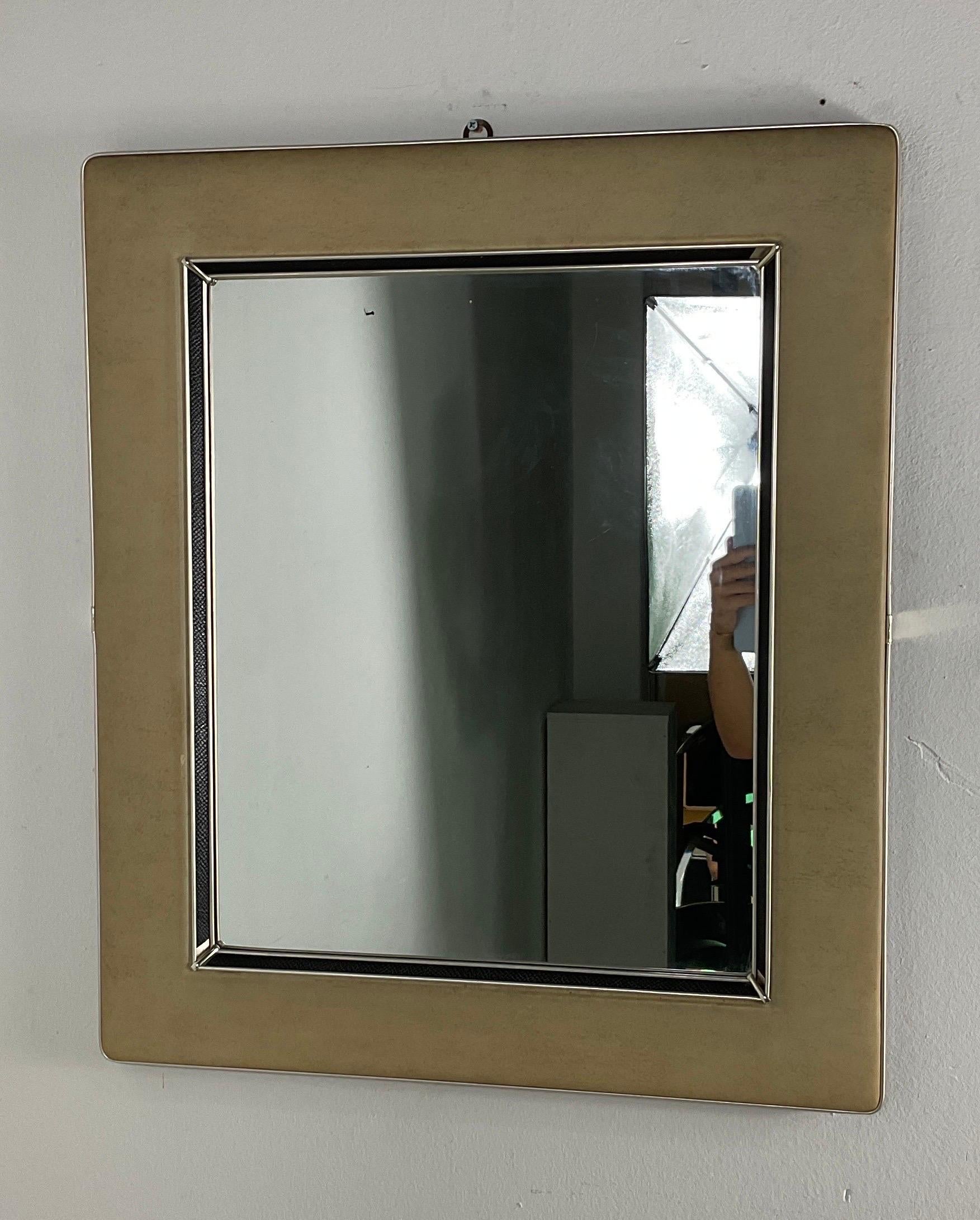 Leather Rare mirror by Umberto Mascagni, 50s For Sale