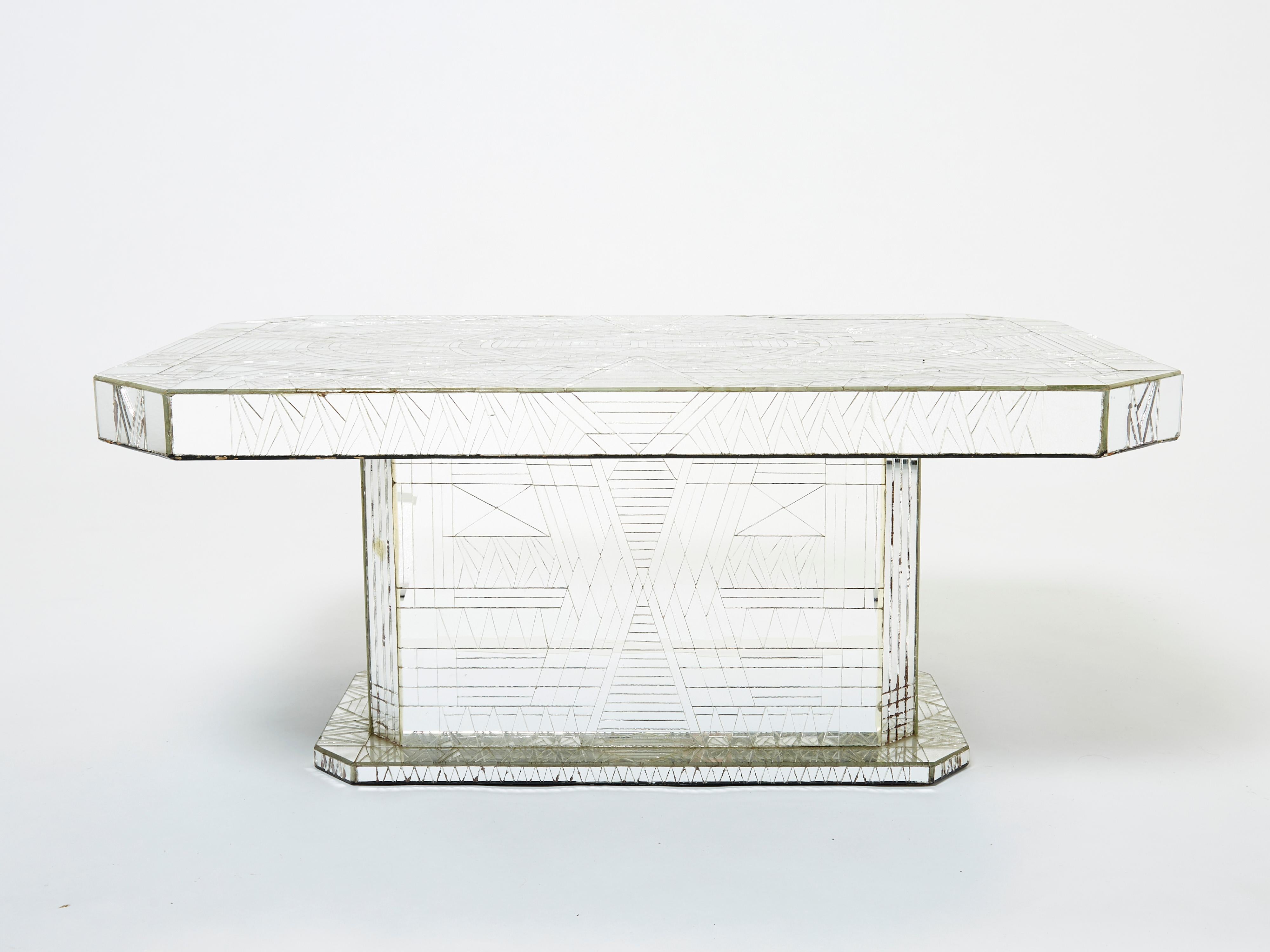 Rare Mirror Mosaic Coffee Table by Daniel Clement 1970s For Sale 3