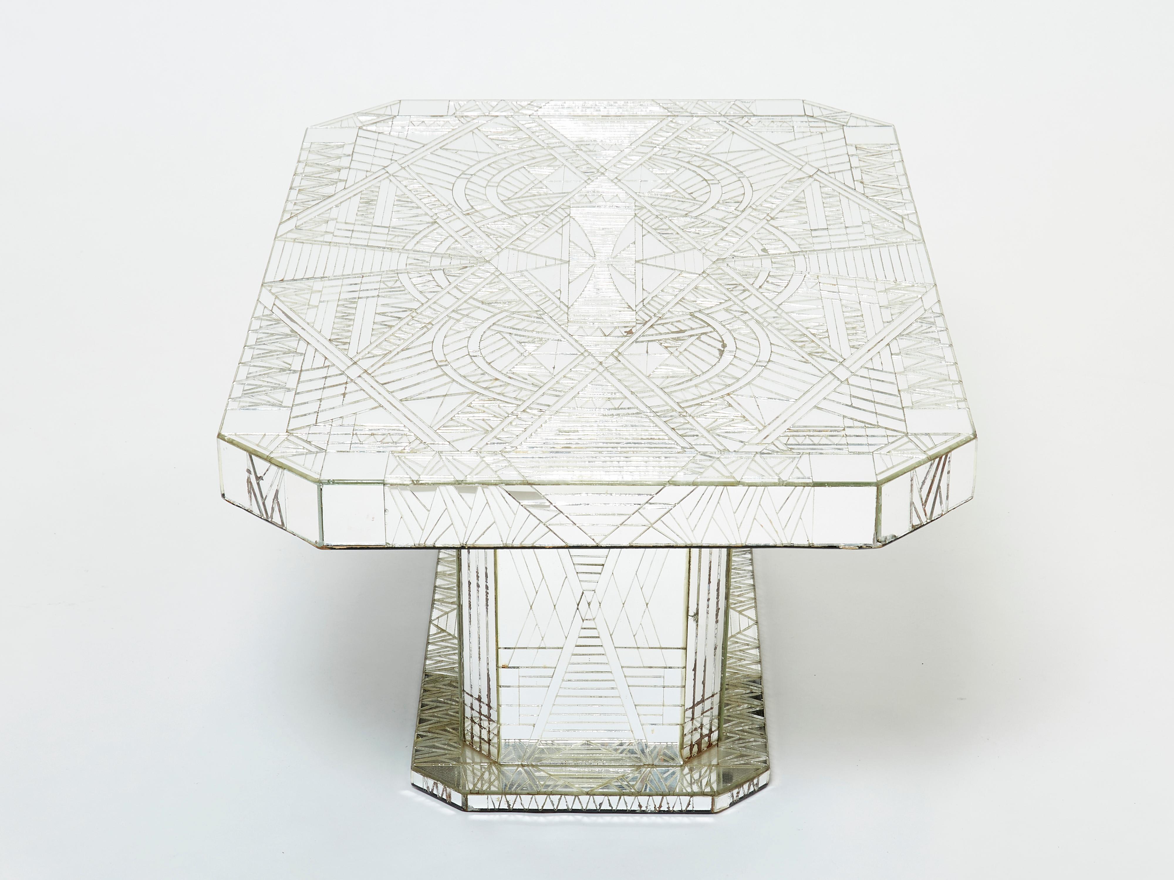 Rare Mirror Mosaic Coffee Table by Daniel Clement 1970s For Sale 4