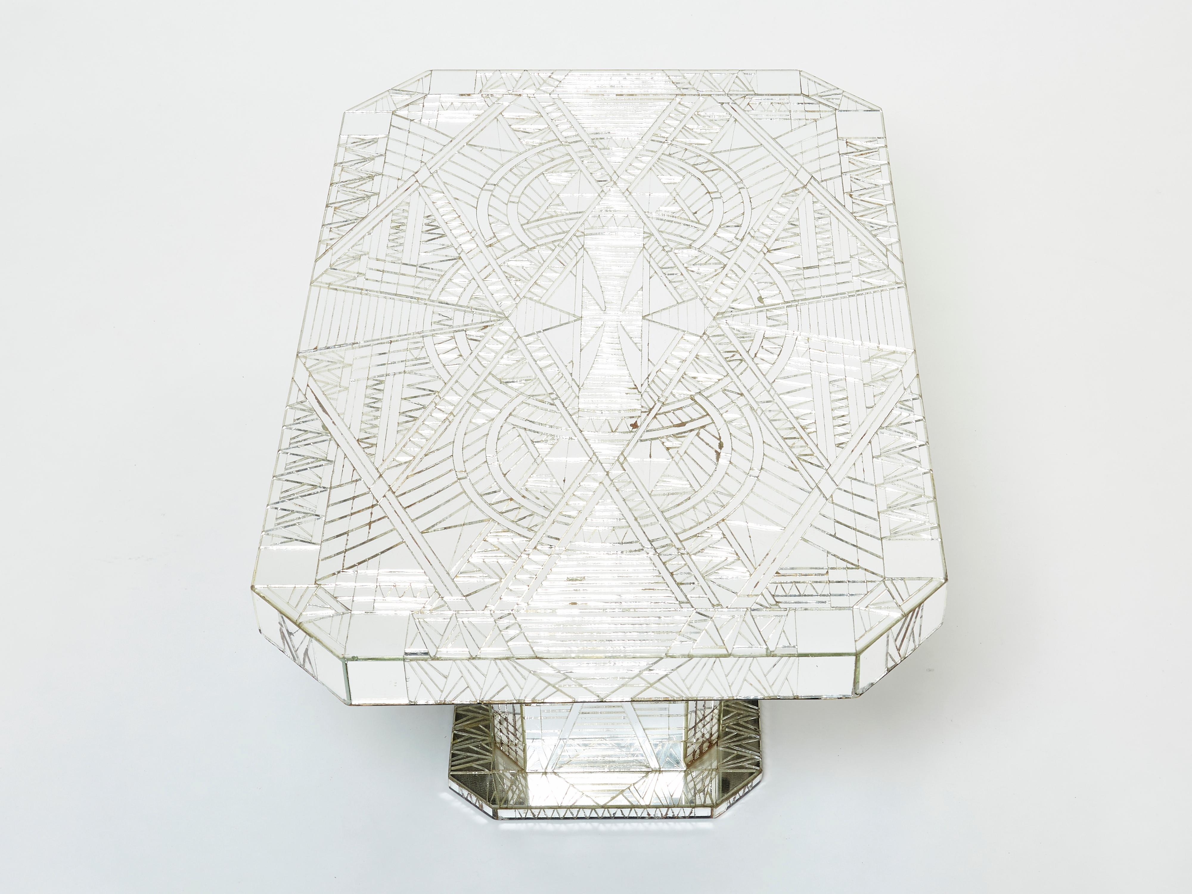 Rare Mirror Mosaic Coffee Table by Daniel Clement 1970s In Good Condition For Sale In Paris, IDF