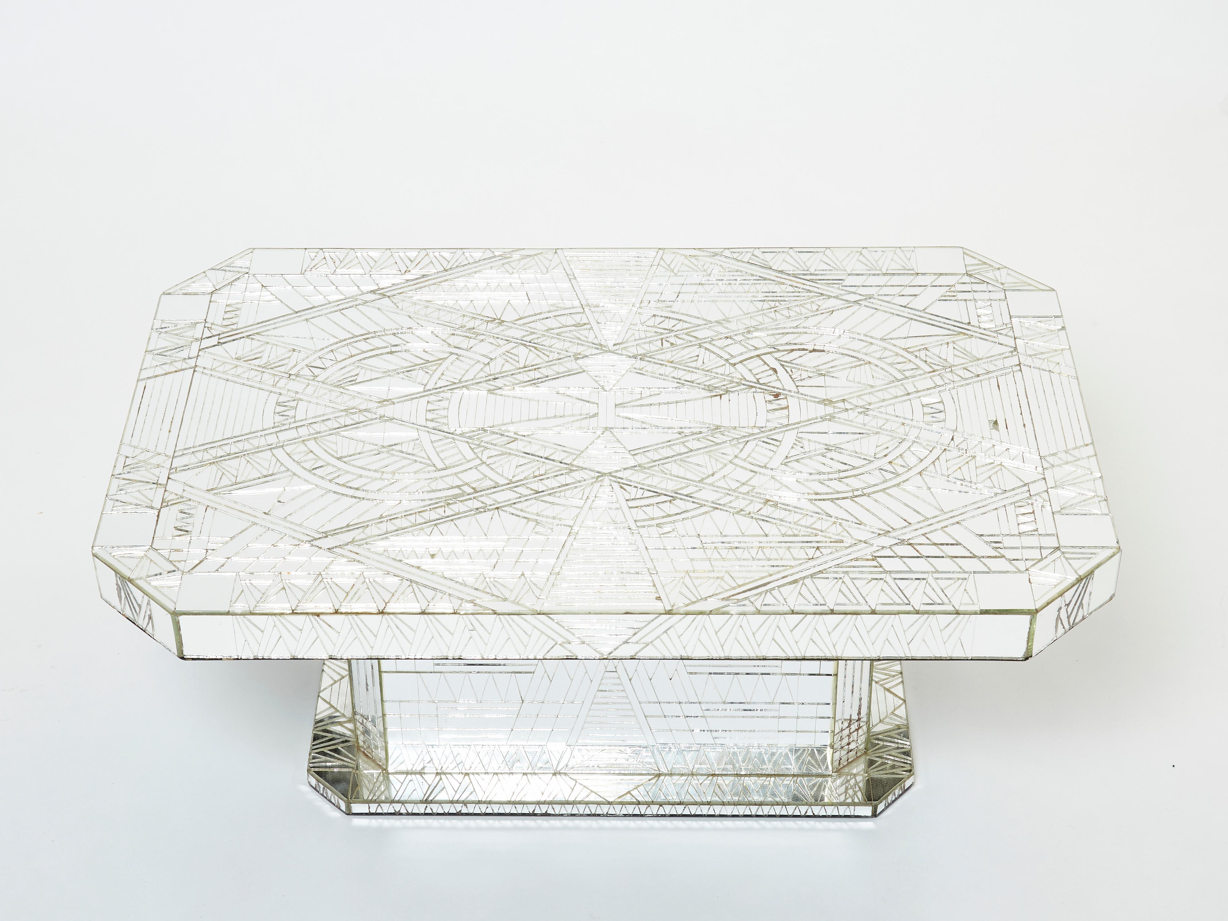 Glass Rare Mirror Mosaic Coffee Table by Daniel Clement 1970s For Sale