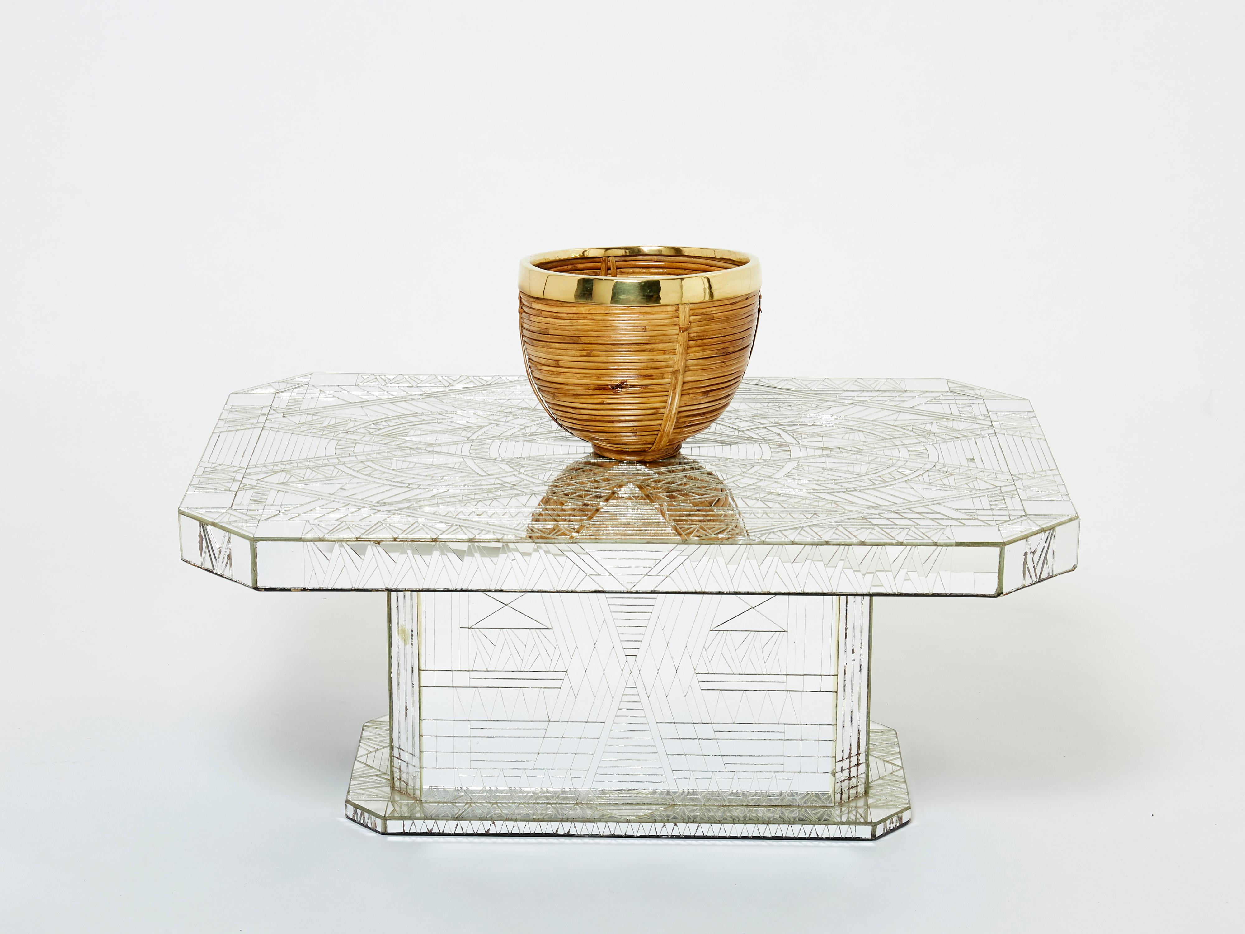 Rare Mirror Mosaic Coffee Table by Daniel Clement 1970s For Sale 1