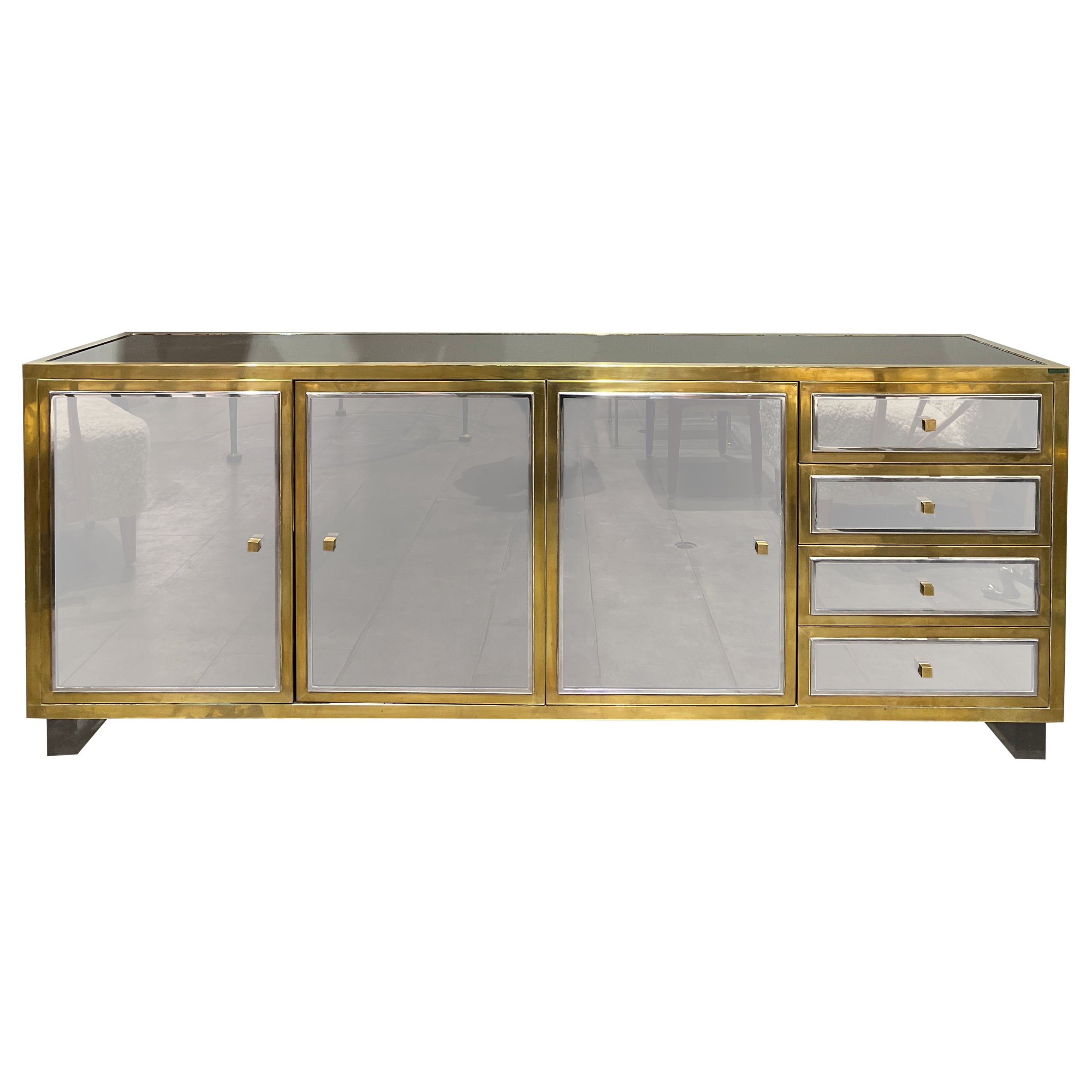 Rare Mirrored Credenza by Michel Pigneres, Circa 1970
