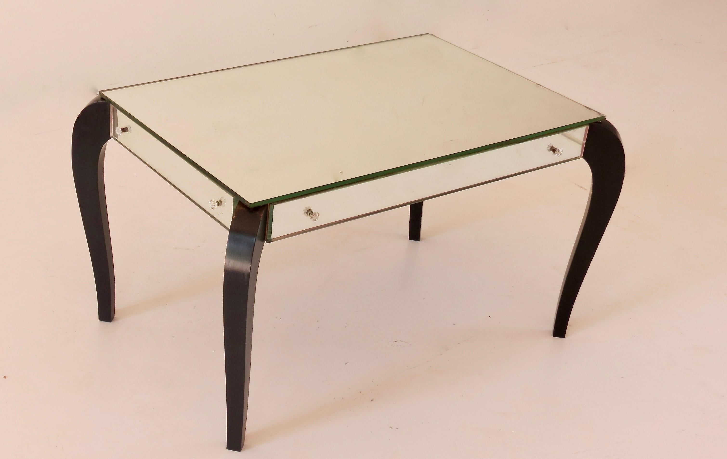 Art Deco Rare Mirrored Glass Occasional Side Table, 1935 For Sale