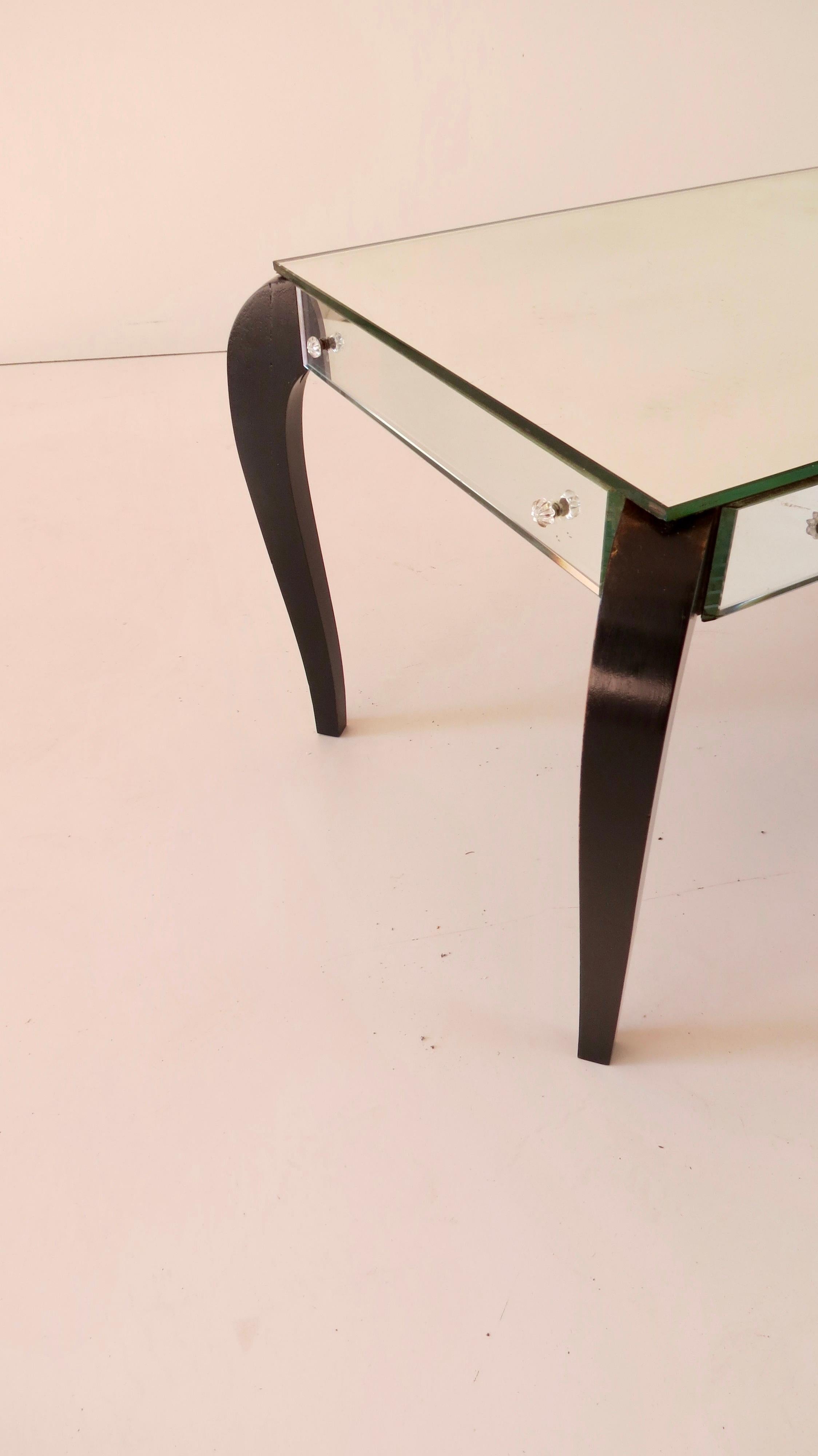Ebonized Rare Mirrored Glass Occasional Side Table, 1935 For Sale