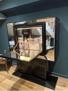 Rare mirrored with black lacquer bar cabinet by Vittorio Valabrega