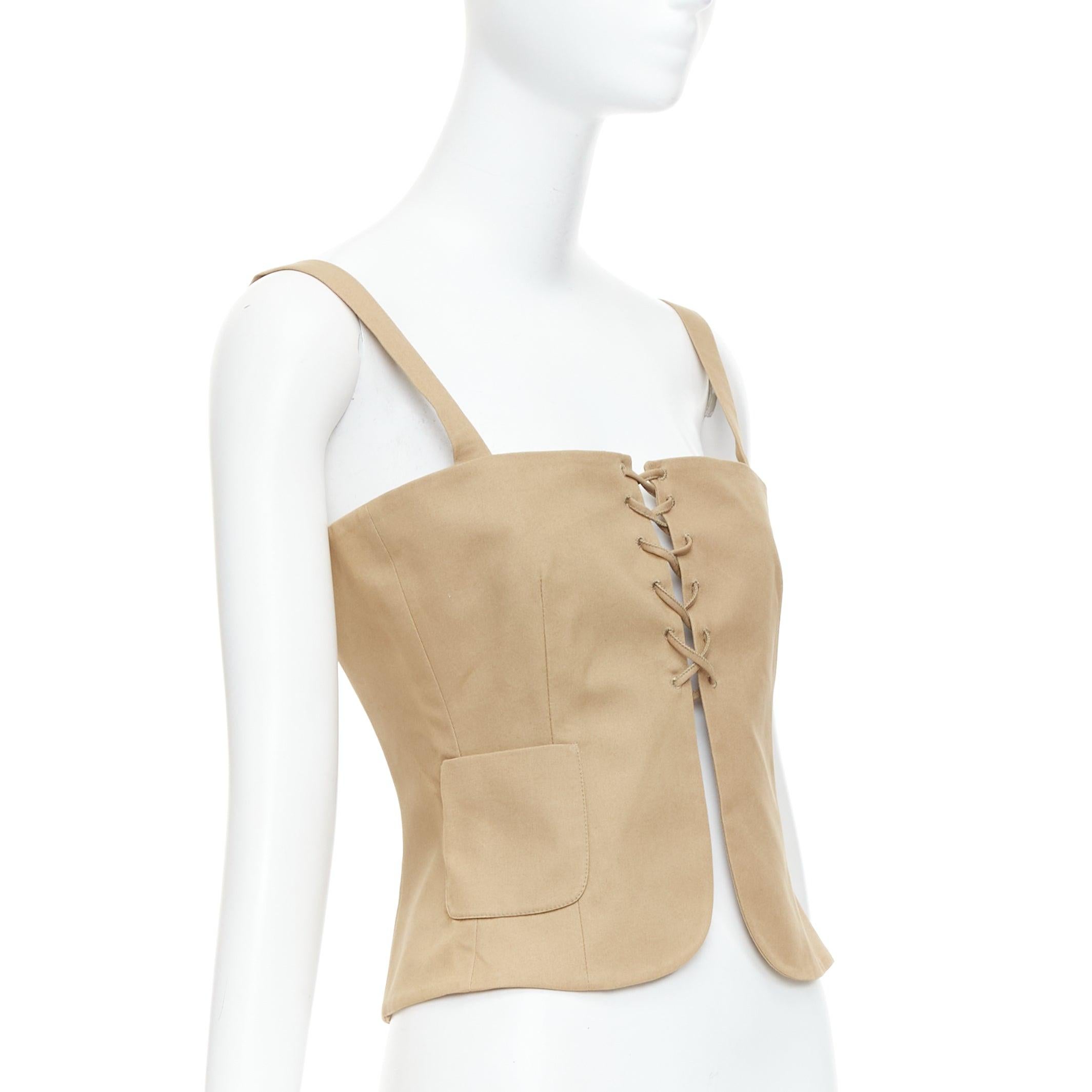 Beige rare MIU MIU 1998 Runway Vintage khaki lace up bustier camisole top