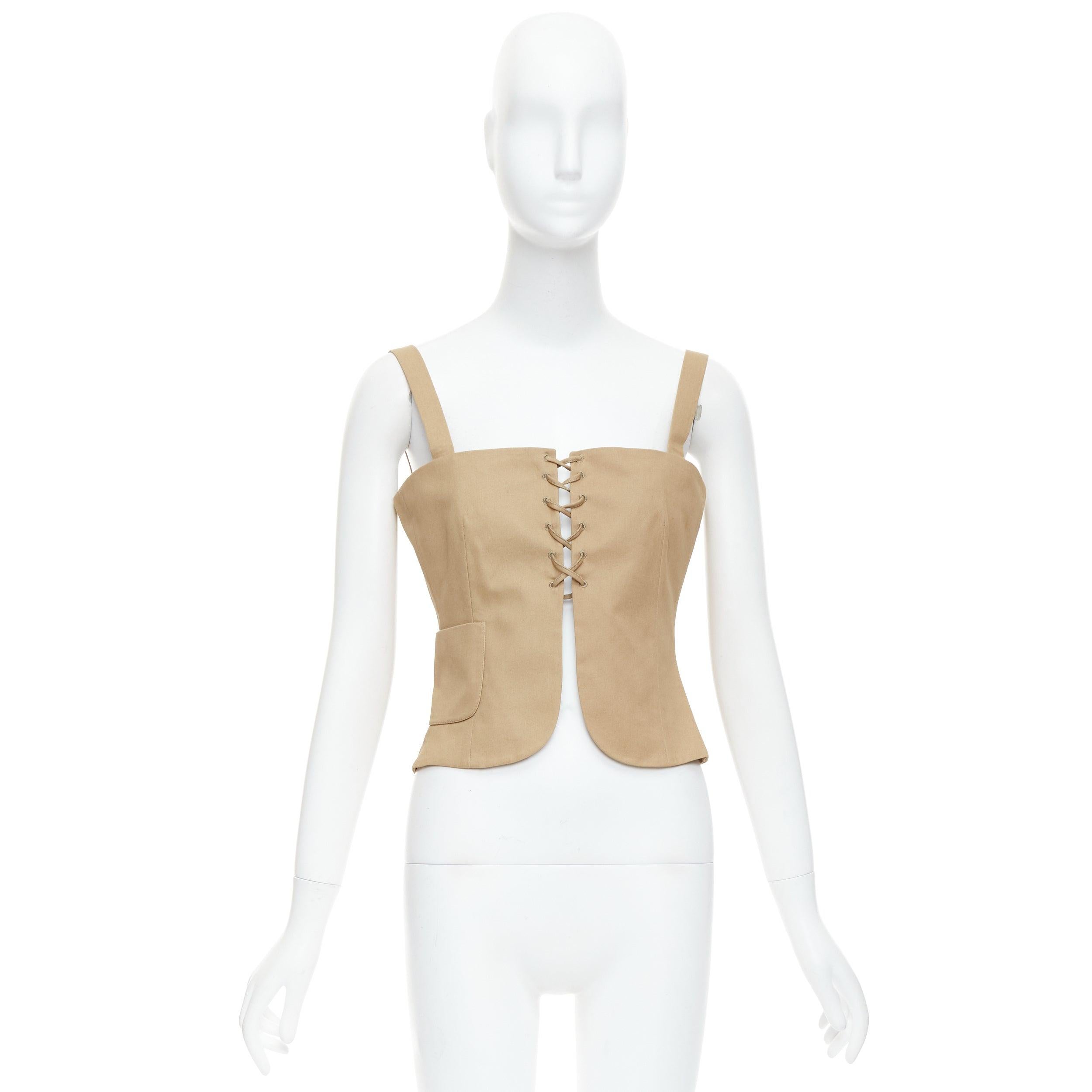 rare MIU MIU 1998 Runway Vintage khaki lace up bustier camisole top 4