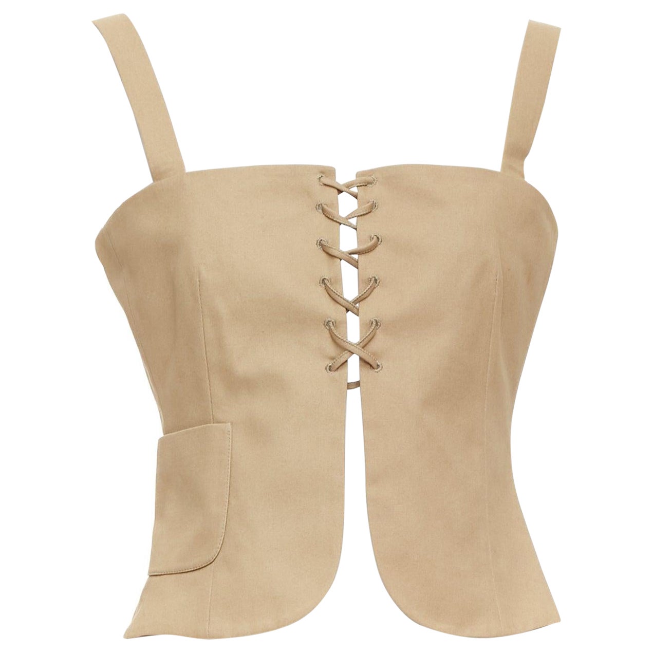 Seltenes seltenes MIU 1998 Laufsteg Vintage Khaki Bustier Camisole Top mit Schnürung