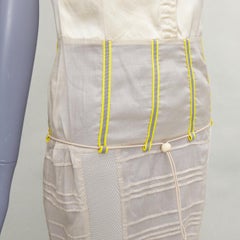 rare MIU MIU 1999 Runway beige technical patchwork satin neon trim dress IT44 L
