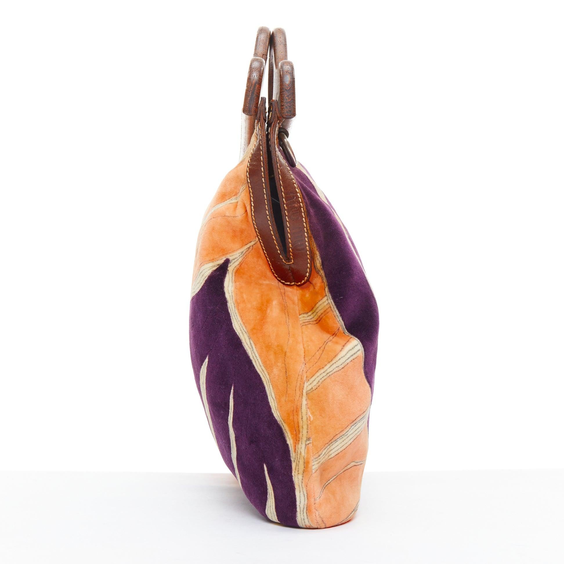 rare MIU MIU 2003 Runway purple peach velour wooden frame crossbody bag In Good Condition For Sale In Hong Kong, NT