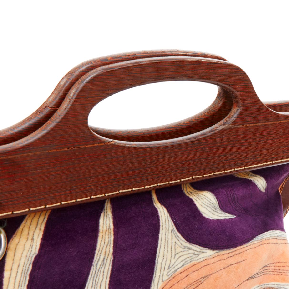 rare MIU MIU 2003 Runway purple peach velour wooden frame crossbody bag For Sale 2