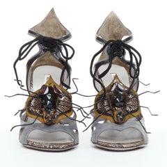 rare MIU MIU 2010 Runway Spider embellished grey leather heeled sandals EU36