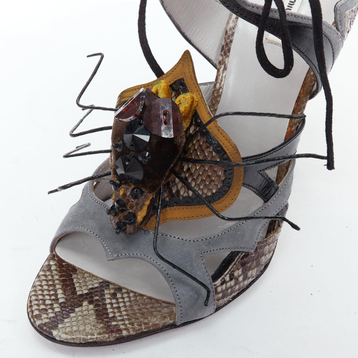 seltene MIU MIU 2010 Laufsteg Spinne verschönert grau Leder hochhackige Sandalen EU36 im Angebot 2