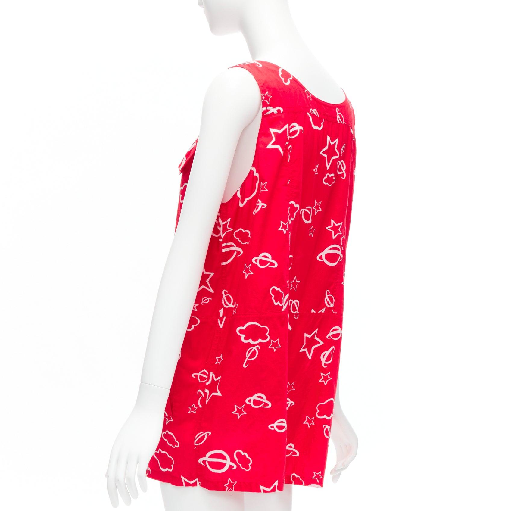 rare MIU MIU 2013 red white stars planets print cotton red pocketed romper plays 2
