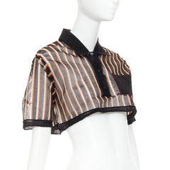 rare MIU MIU 2015 Vintage Psychedelic striped sheer cropped polo shirt IT36 XXS
