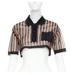 rare MIU MIU 2015 Vintage Psychedelic striped sheer cropped polo shirt IT36 XXS