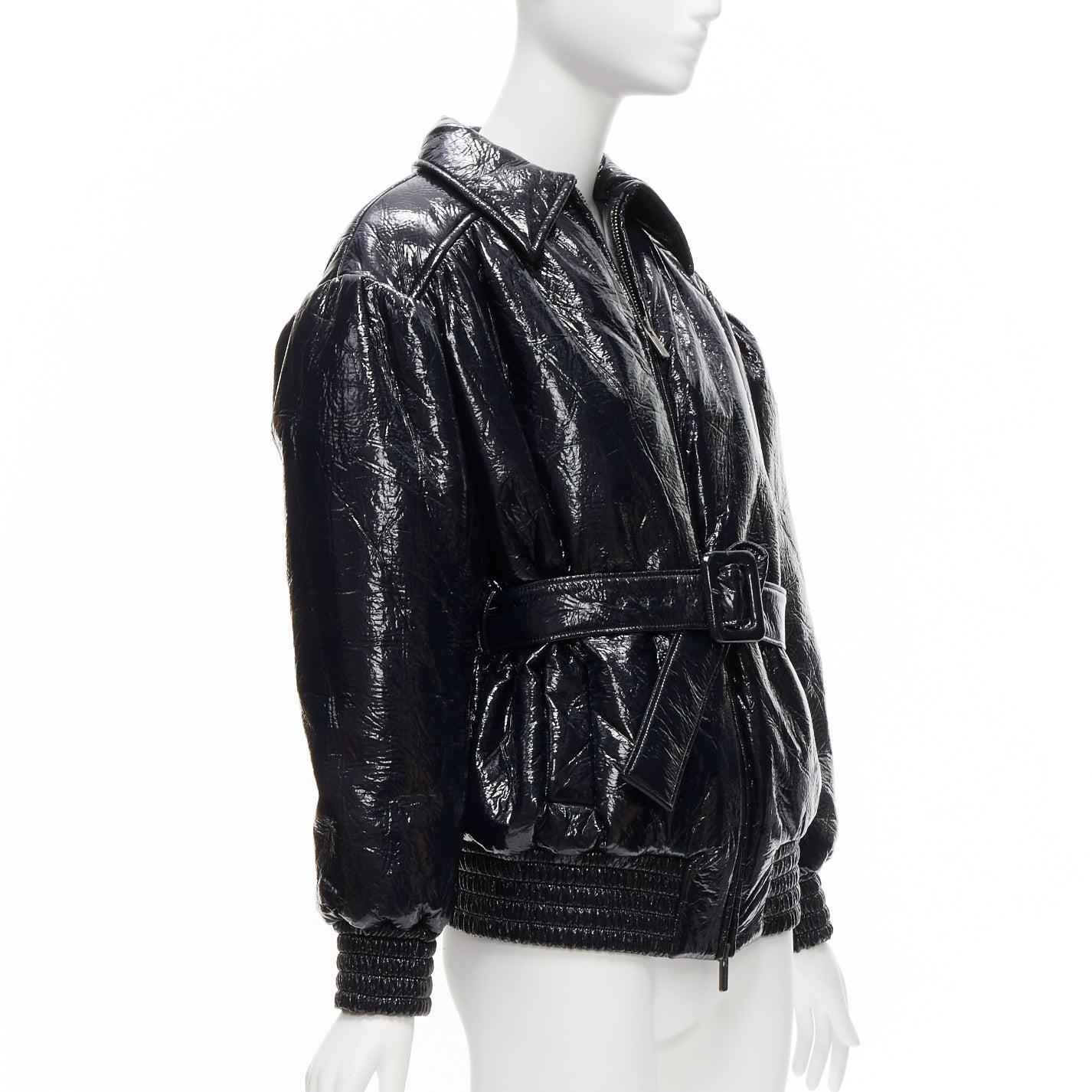 Women's rare MIU MIU 2018 Runway vinyl dropped shoulder belted bomber jacket IT36 XXS