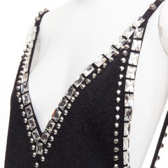 rare MIU MIU 2021 Runway charcoal wool crystal stud chainmail slip dress IT38 XS