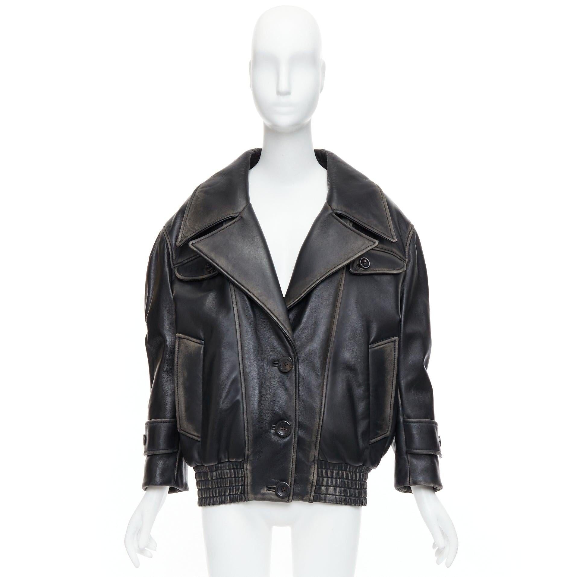 rare MIU MIU Runway 2018 washed vintage leather oversized boxy jacket IT36 XXS 6