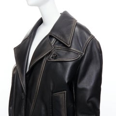 rare MIU MIU Runway 2018 washed vintage leather oversized boxy jacket IT36 XXS