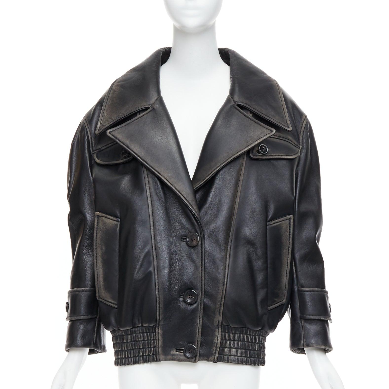 rare MIU MIU Runway 2018 washed vintage leather oversized boxy jacket IT36 XXS In Good Condition In Hong Kong, NT