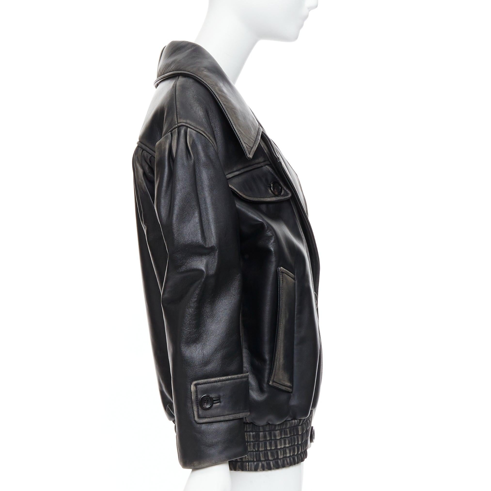 rare MIU MIU Runway 2018 washed vintage leather oversized boxy jacket IT36 XXS 1