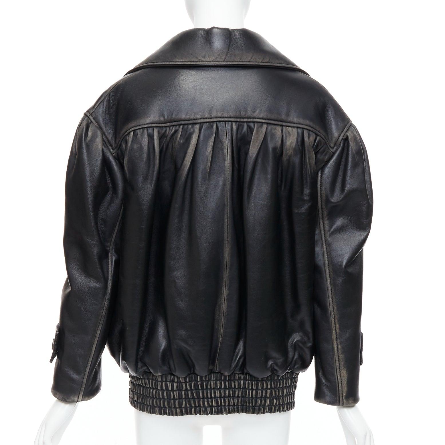rare MIU MIU Runway 2018 washed vintage leather oversized boxy jacket IT36 XXS 2