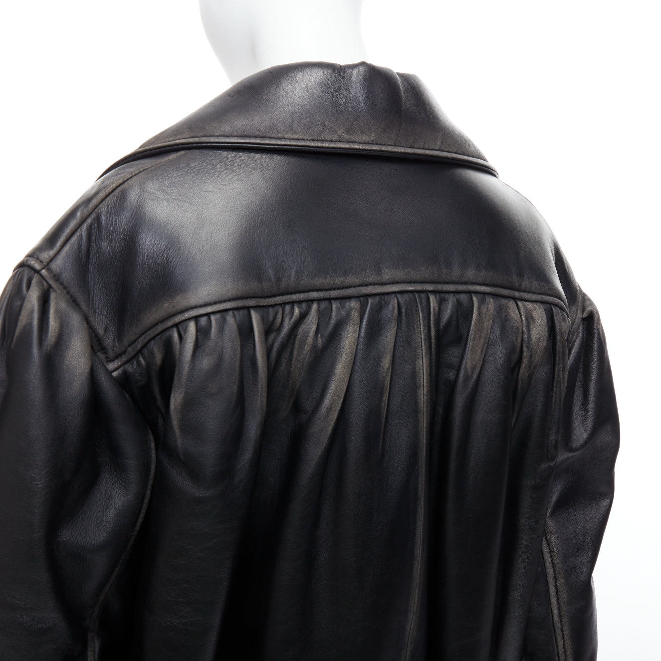 rare MIU MIU Runway 2018 washed vintage leather oversized boxy jacket IT36 XXS 4