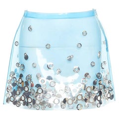 rare MIU MIU sky blue clear PVC silver sequins grommet embellished mini skirt XS