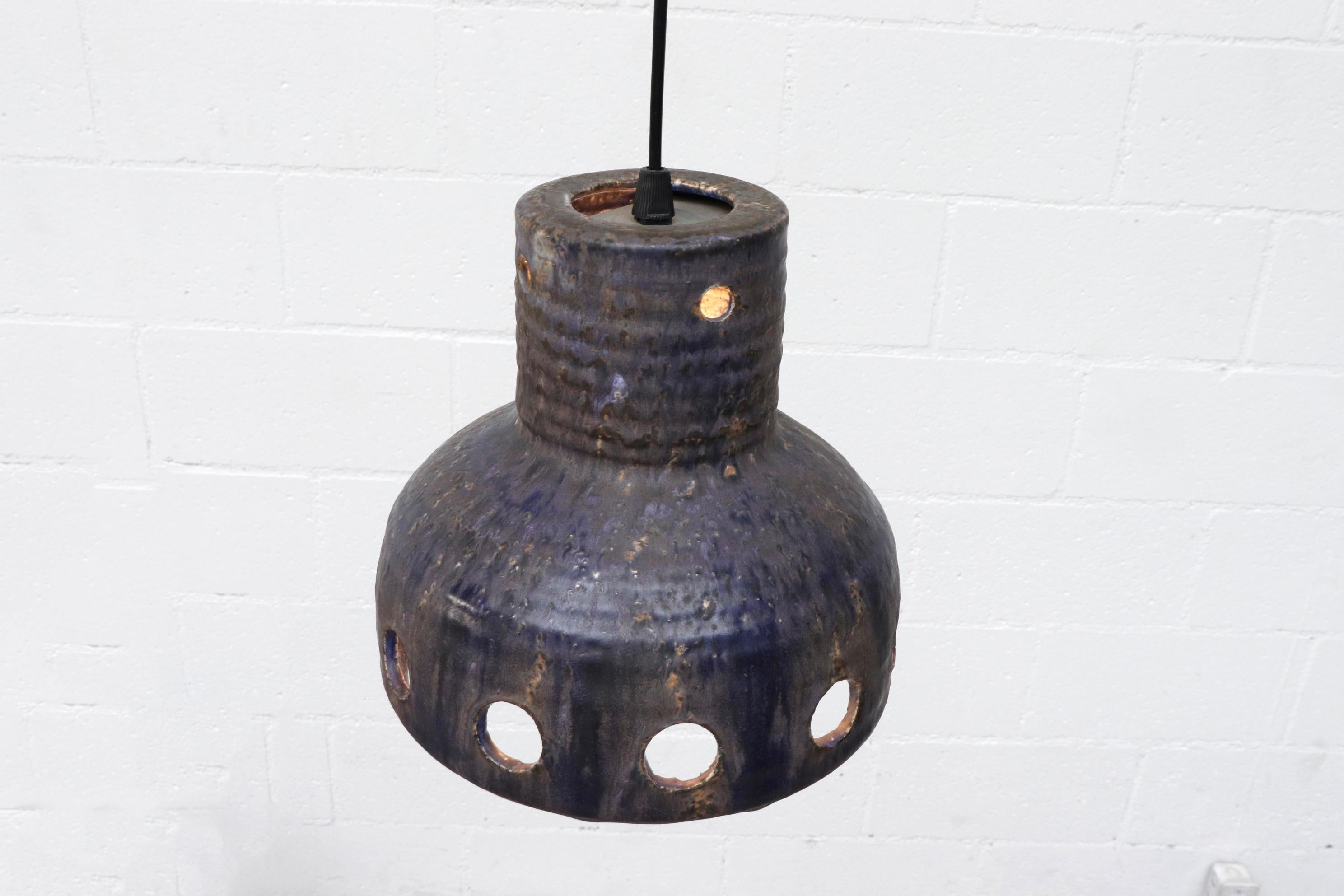 Mid-Century Modern Rare Mobach Dutch Ceramic Bell Shaped Pendant Light with Cut-Outs